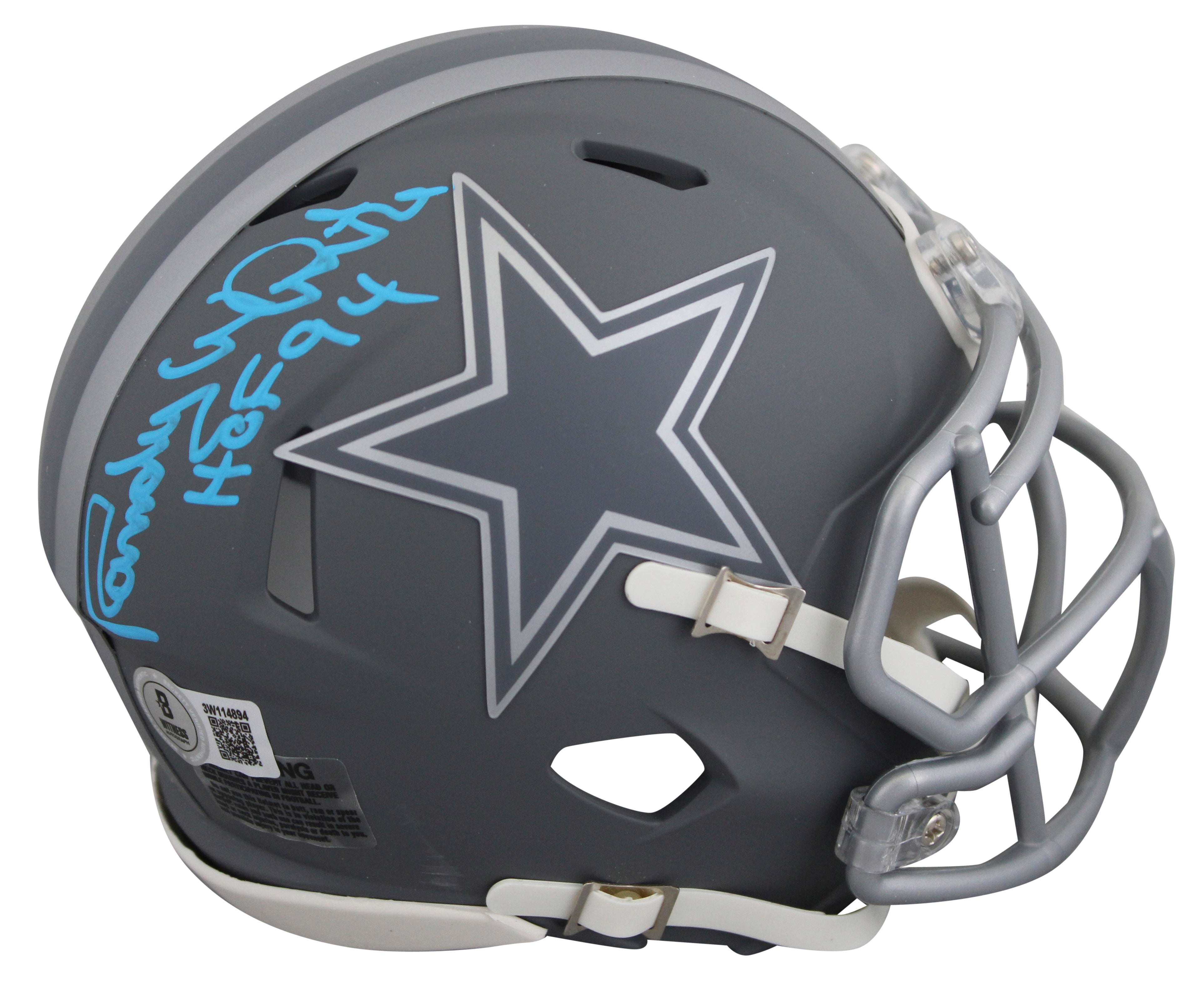 Cowboys Randy White "HOF 94' Signed Slate Speed Mini Helmet w/ Case BAS Witness