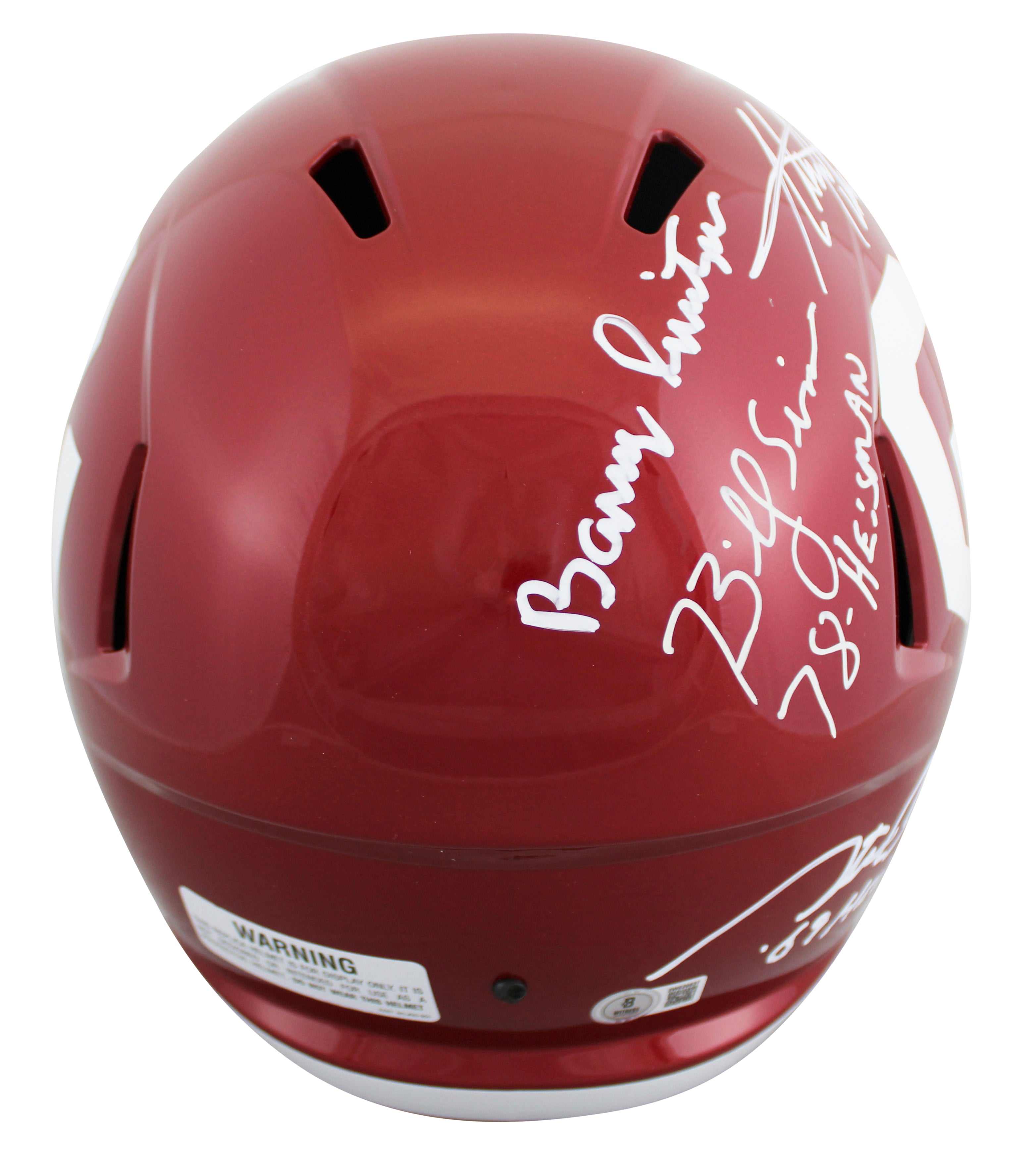 OU Legends (5) Peterson, Stoops, Switzer +2 Signed F/S Speed Rep Helmet BAS Wit