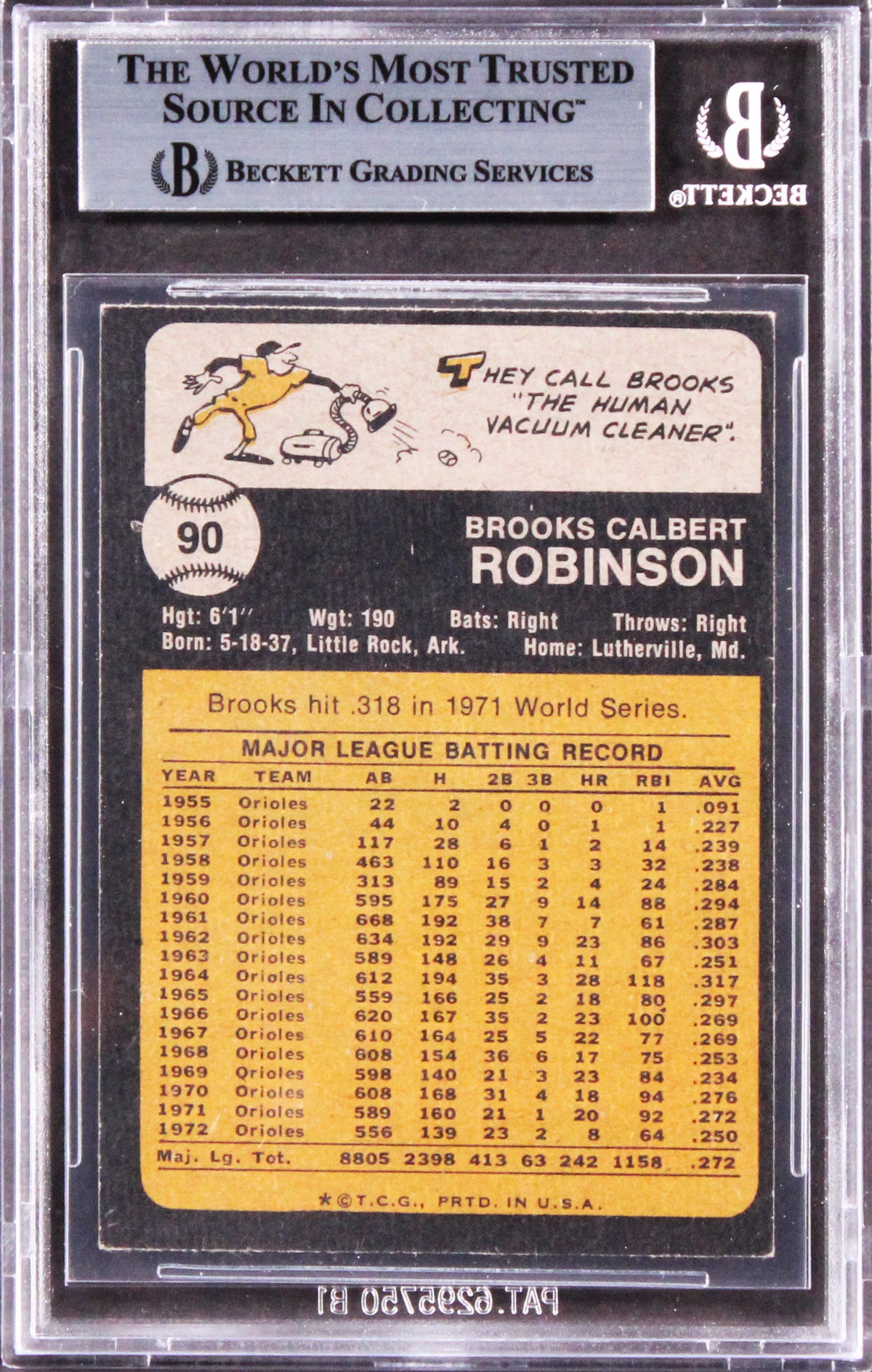 Orioles Brooks Robinson Authentic Signed 1973 Topps #90 Card BAS Slabbed