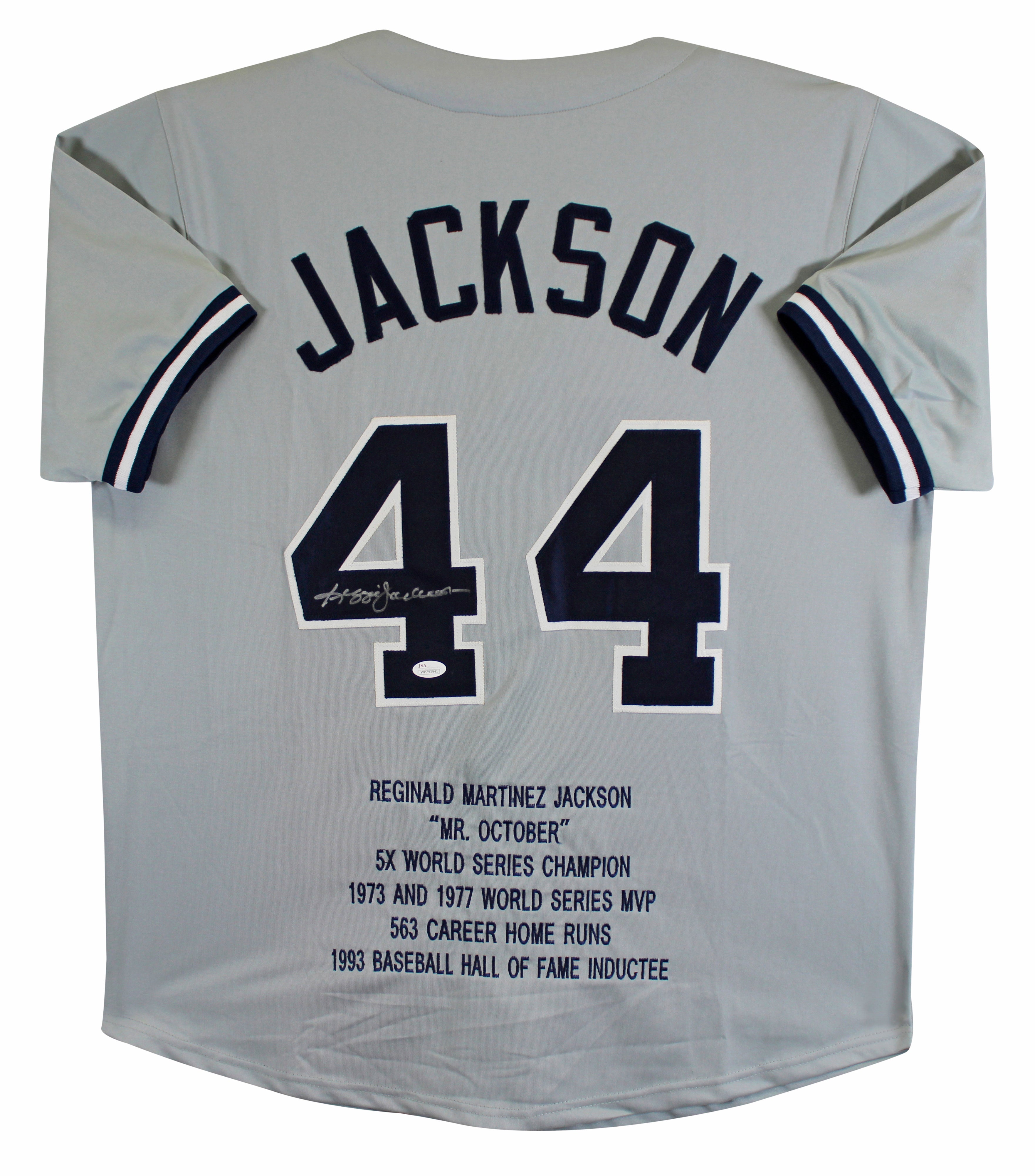 Yankees Reggie Jackson Authentic Signed Grey Pro Style Stat Jersey JSA Witness