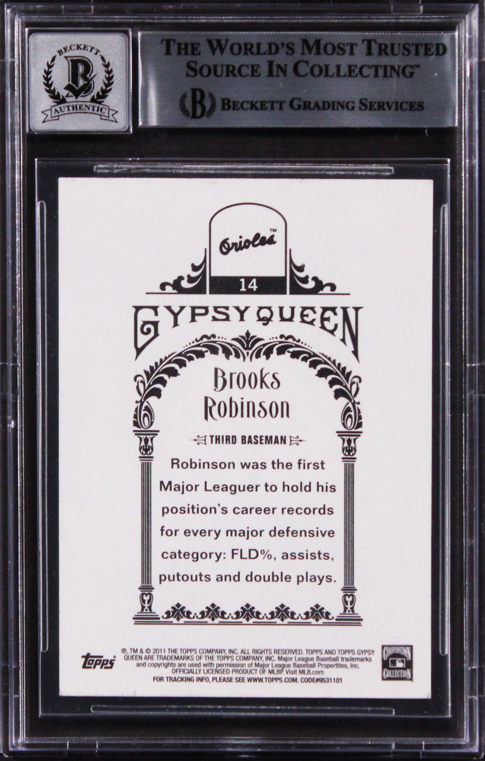 Brooks Robinson Signed 2011 Topps Gypsy Queen #14 Card Auto 10! BAS Slabbed 2