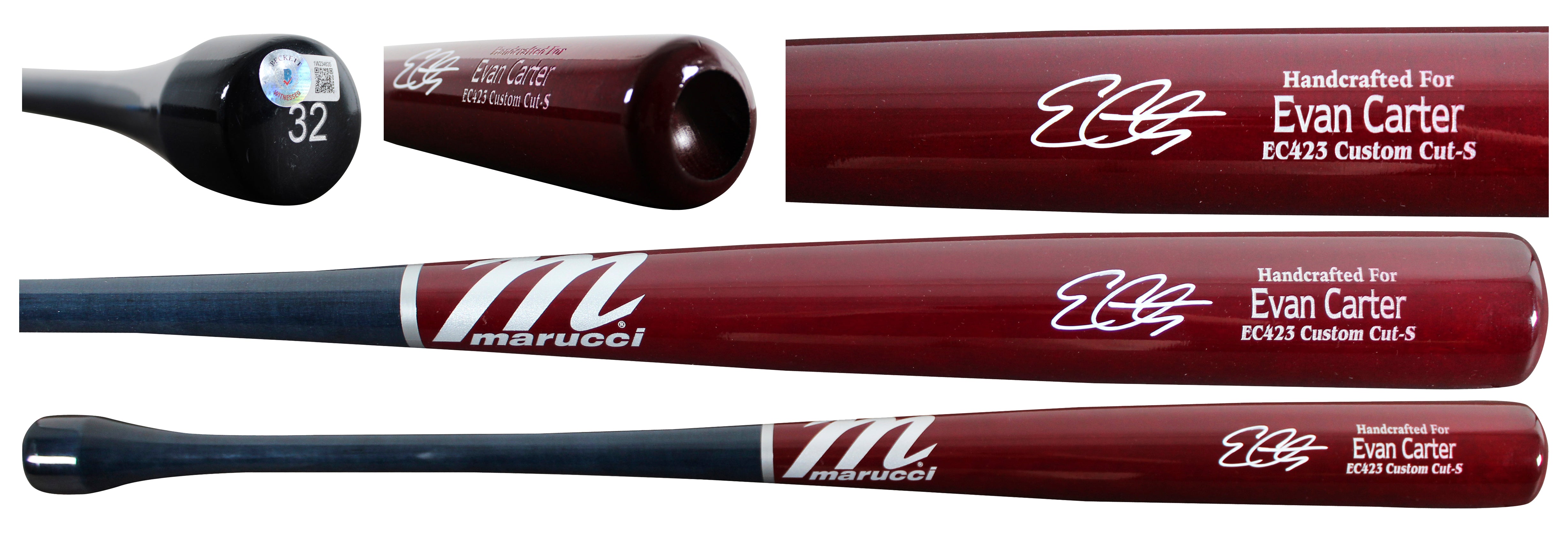 Rangers Evan Carter Signed Marucci Player Model Baseball Bat BAS Wit #1W234635