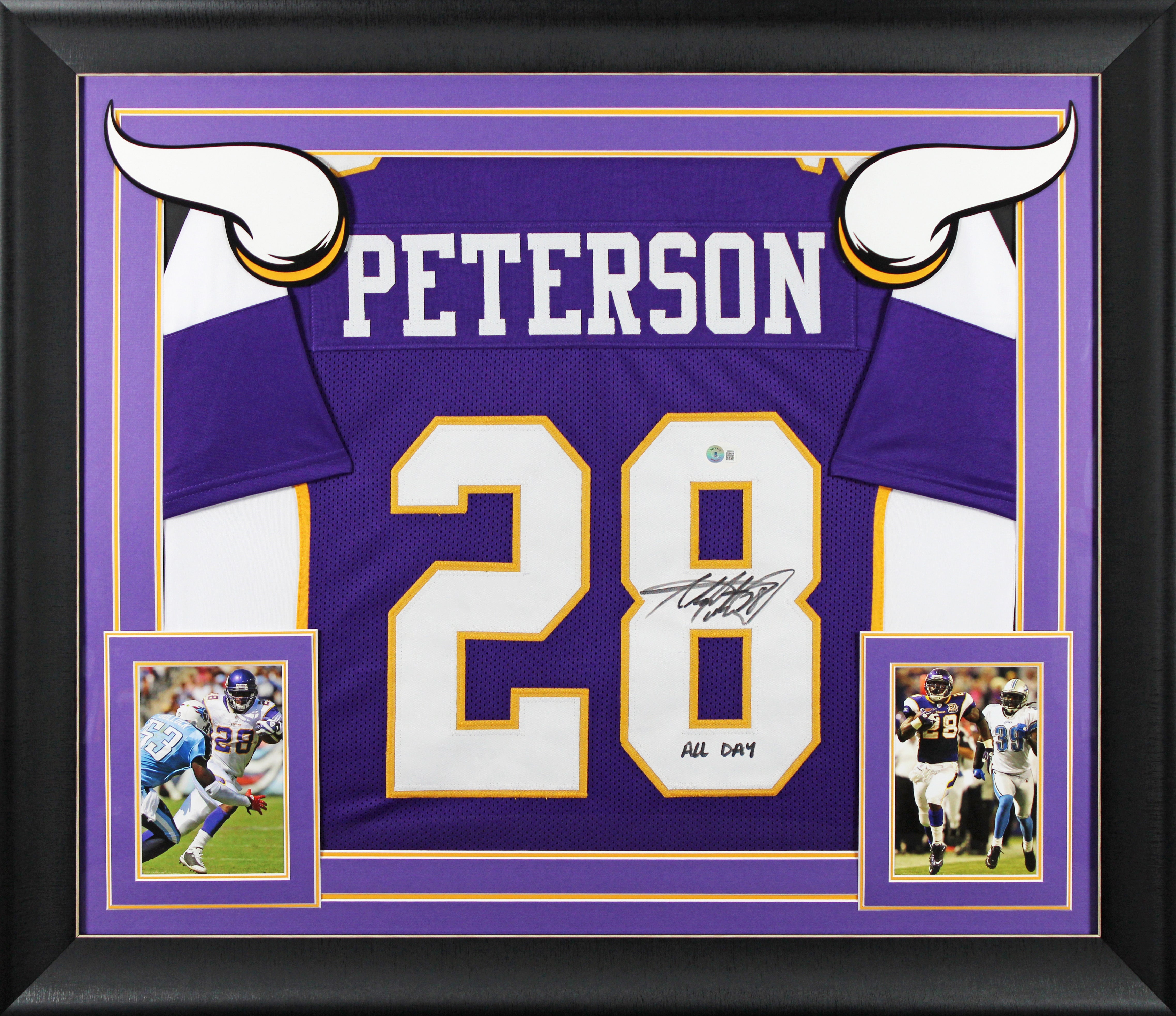 Adrian Peterson "All Day" Signed Purple Pro Style Framed Jersey BAS Witnessed