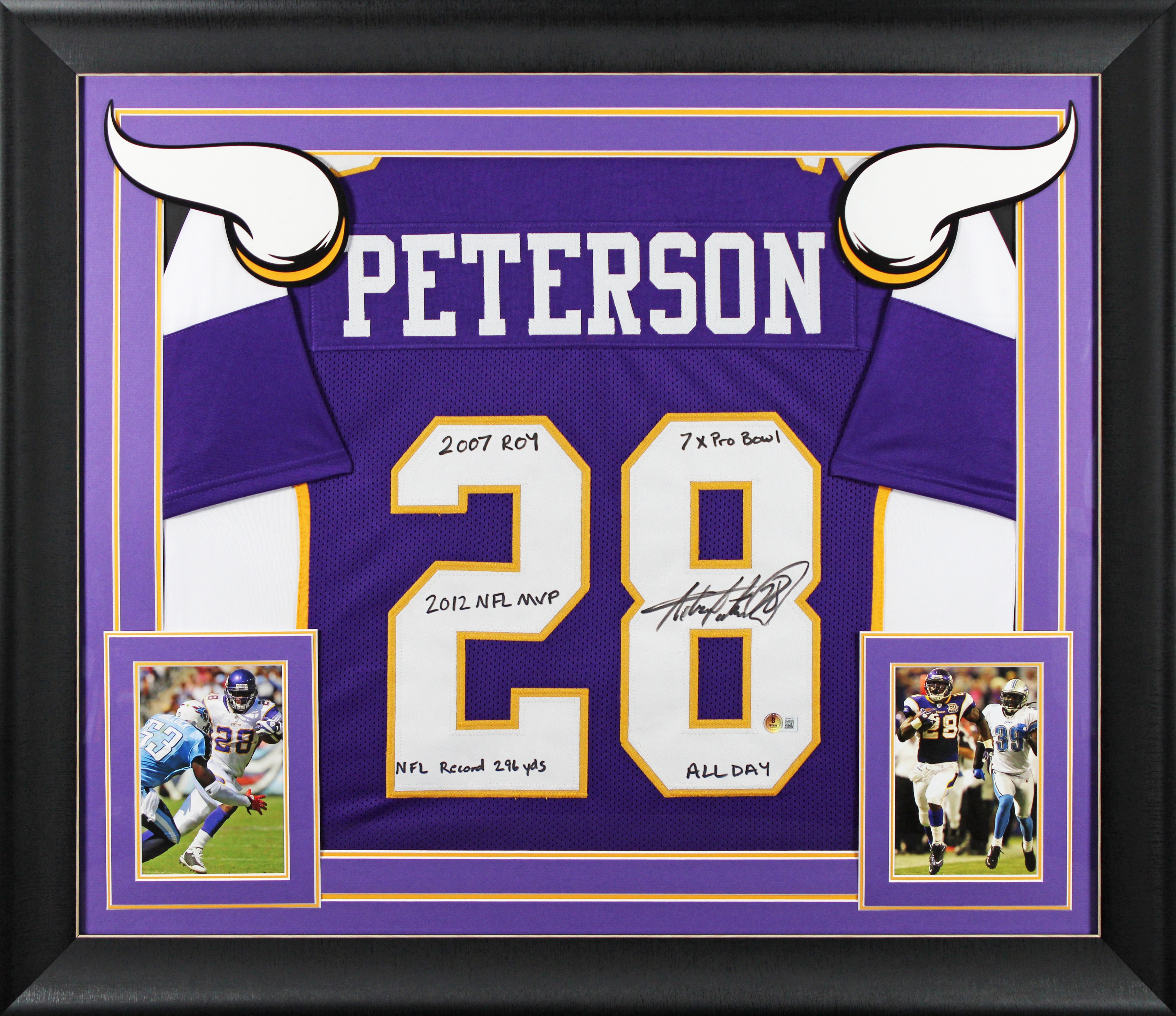 Adrian Peterson "Career Stat" Signed Purple Pro Style Framed Jersey BAS Witness