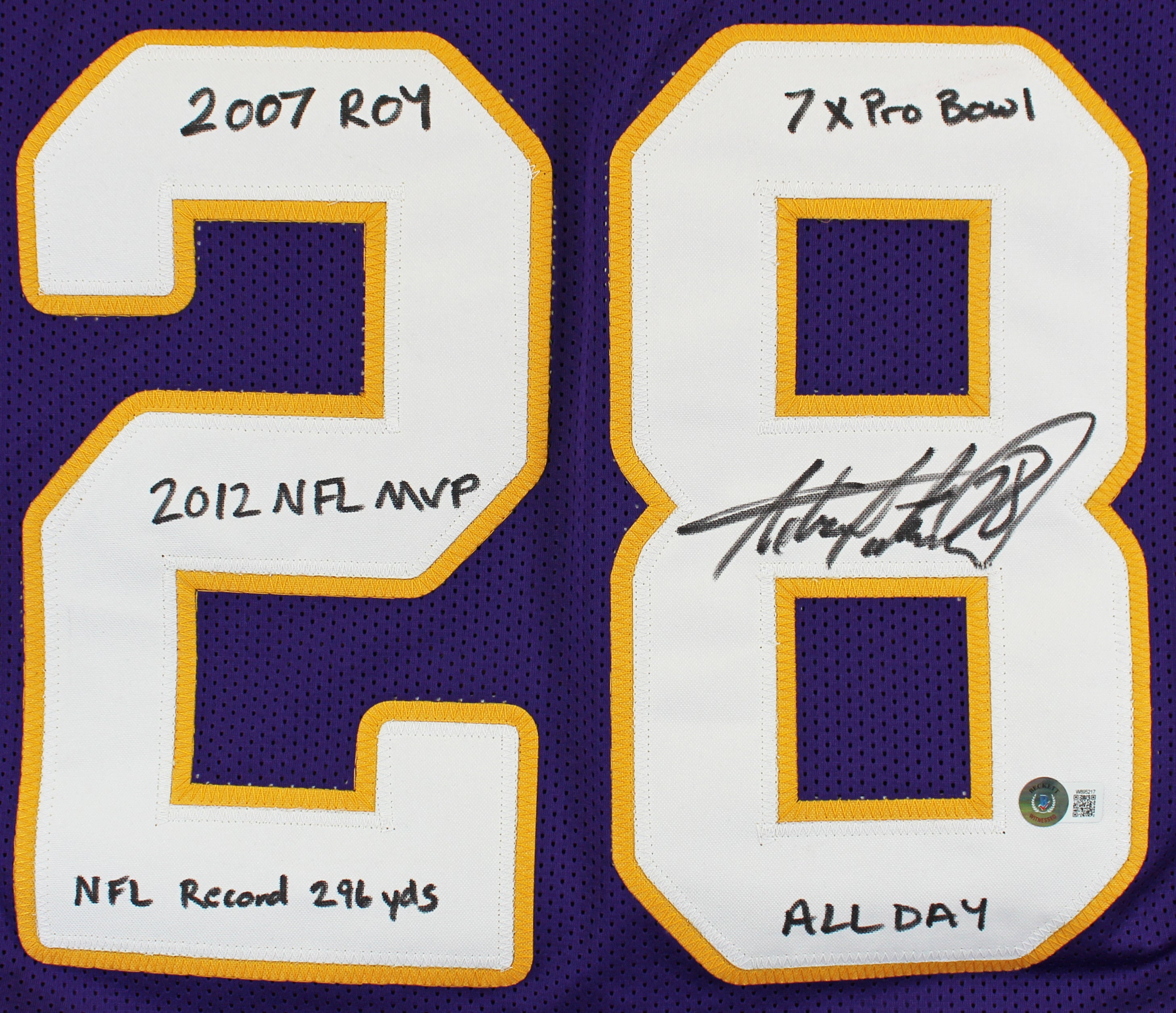 Adrian Peterson "Career Stat" Signed Purple Pro Style Framed Jersey BAS Witness