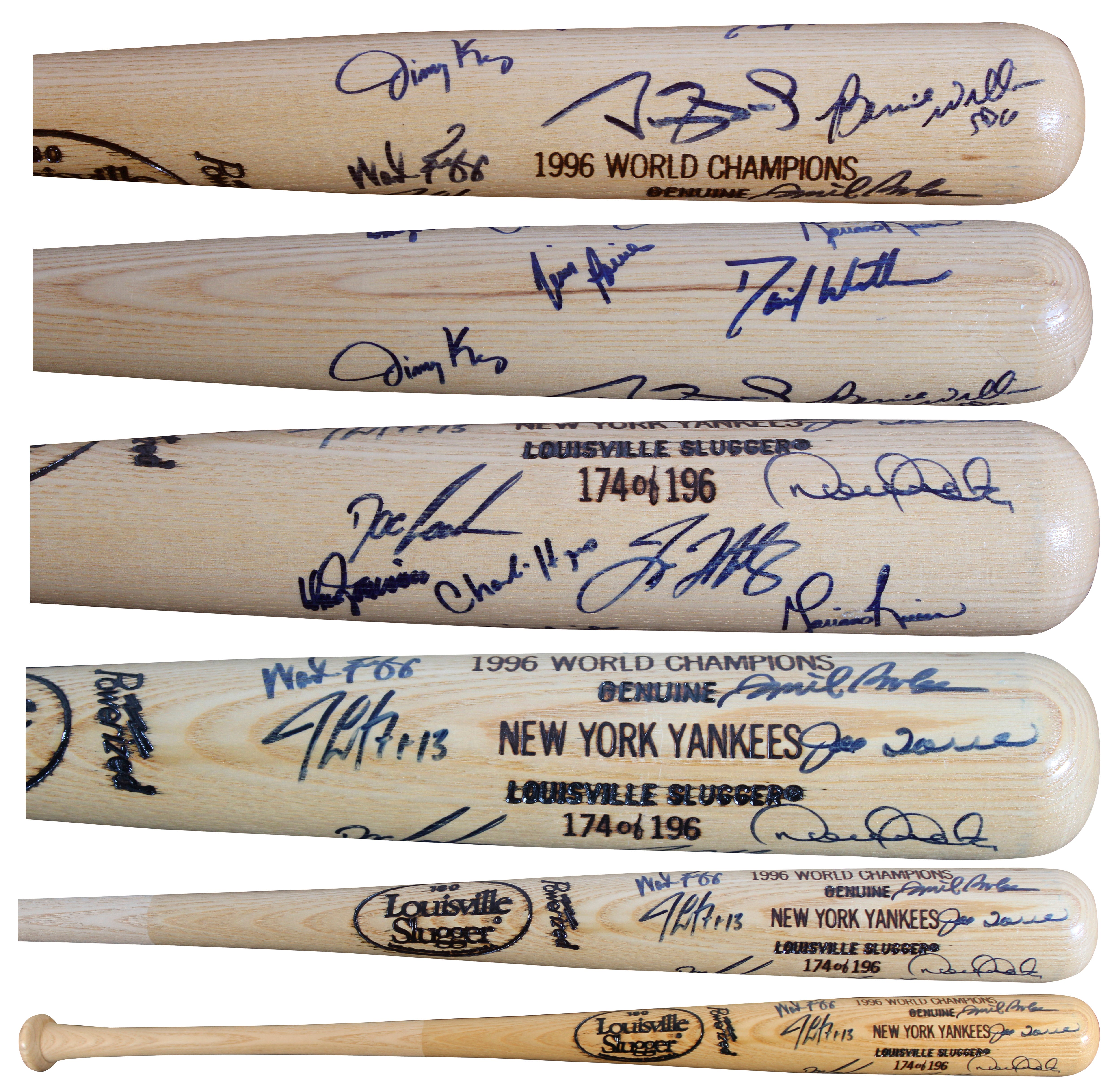 1996 Yankees (15) Jeter, Rivera, Torre +12 Signed WS Champs Baseball Bat LE JSA