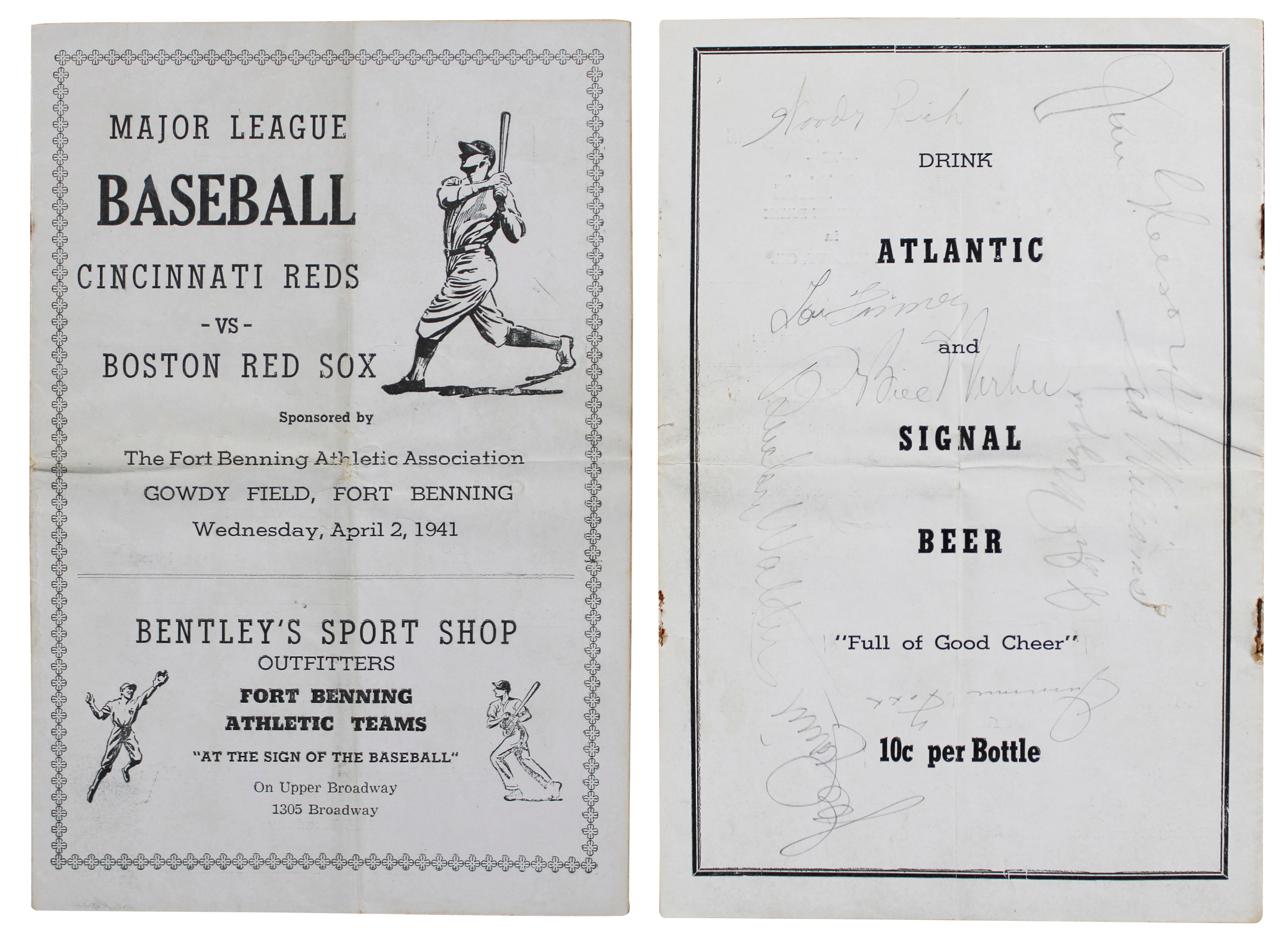 (9) Walters, Foxx, Williams, Cronin +5 Signed 1941 Reds vs. Red Sox Program PSA