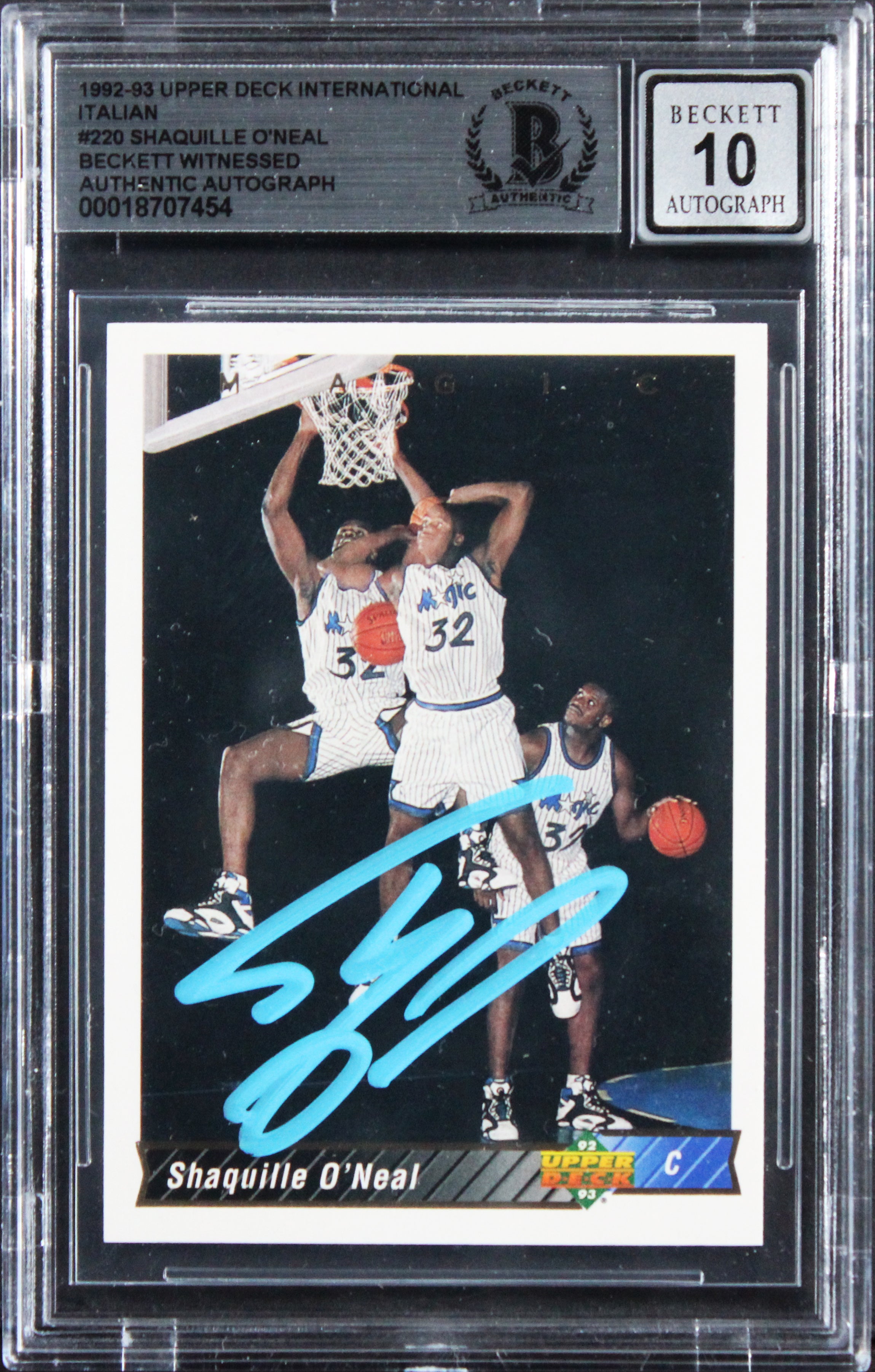 Shaquille O'Neal Signed 1992 Upper Deck Intl #220 RC Card Auto 10! BAS Slabbed