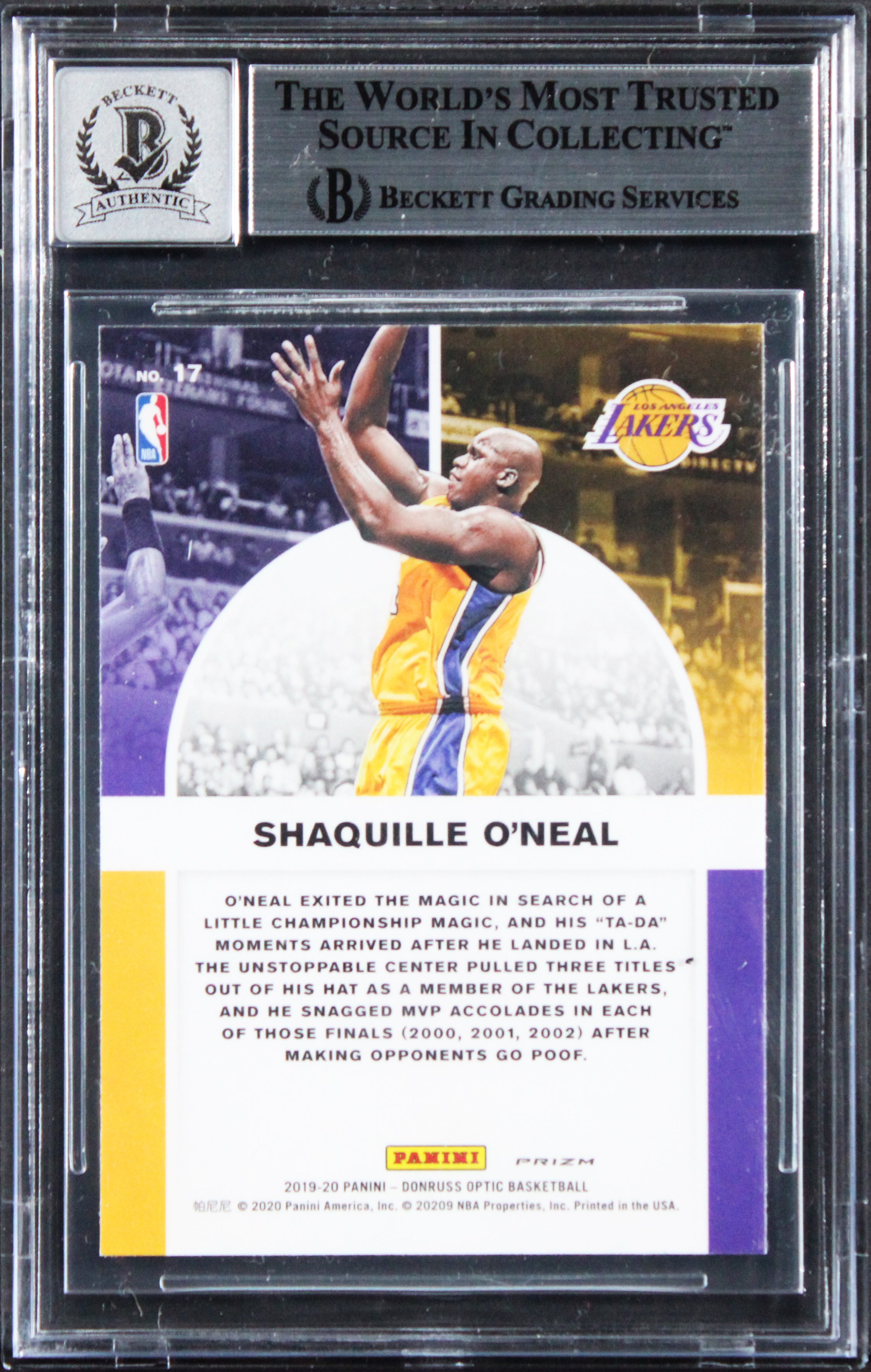 Shaquille O'Neal Signed 2019 Donruss Optic WS Purple #17 Card Auto 10! BAS Slab