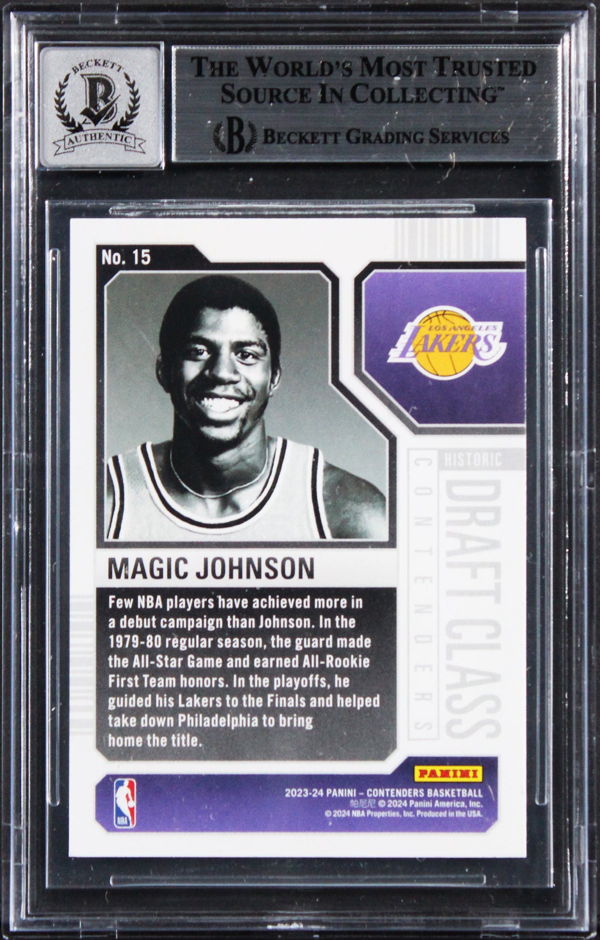 Magic Johnson Signed 2023 Panini Contenders HDC #15 Card Auto GM 10! BAS Slabbed