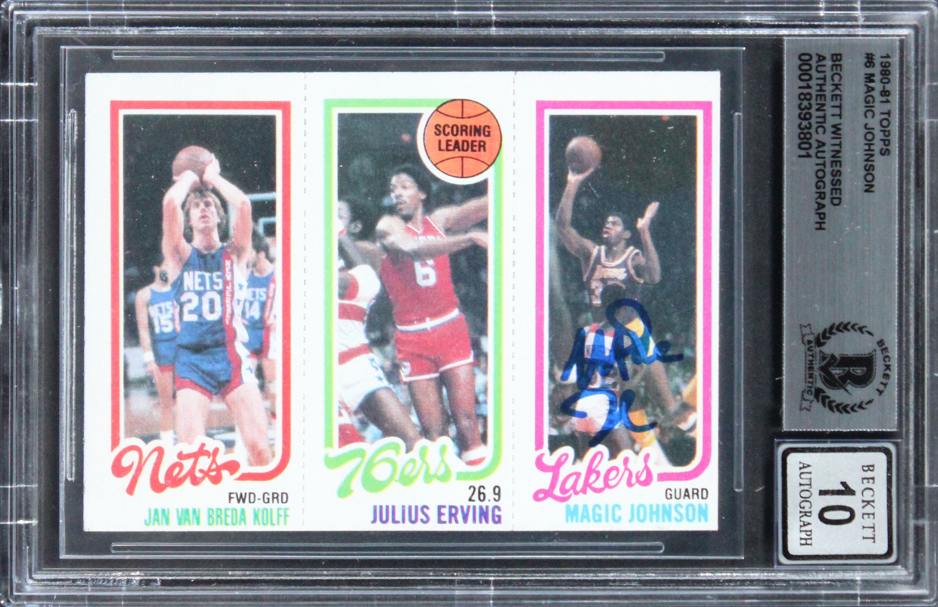 Lakers Magic Johnson  Signed 1980 Topps #6 Rookie Card Auto 10! BAS Slabbed
