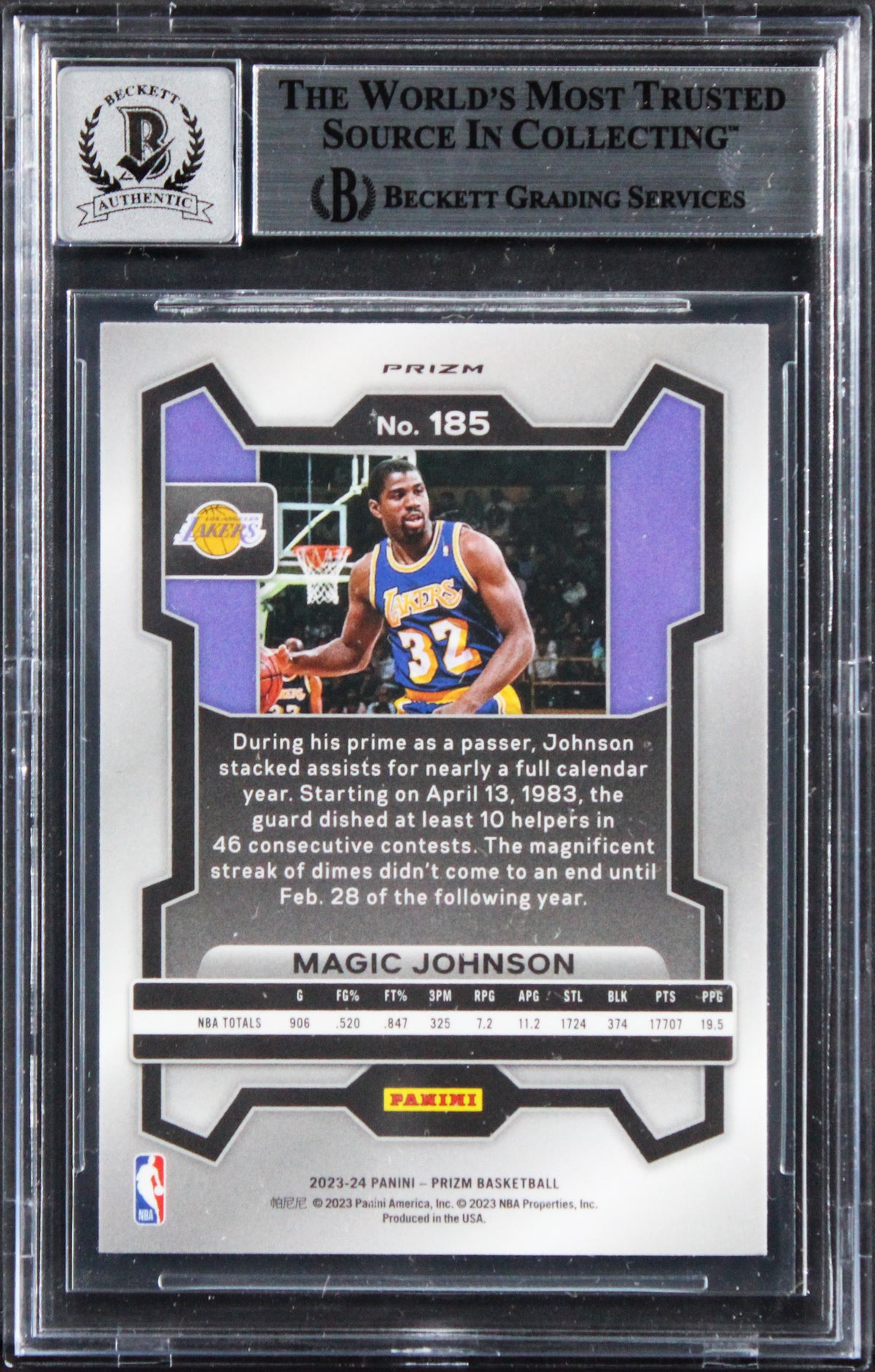 Lakers Magic Johnson Signed 2023 Panini Prizm Ice #185 Card Auto 10! BAS Slabbed