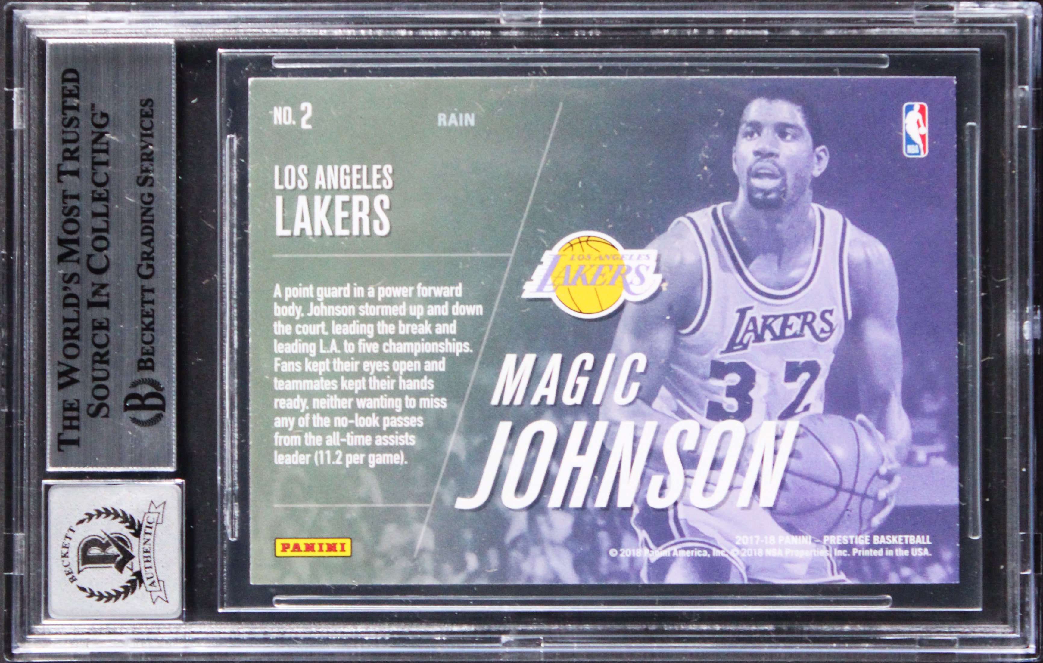 Lakers Magic Johnson Signed 2017 Prestige ATG Rain #2 Card Auto 10! BAS Slabbed