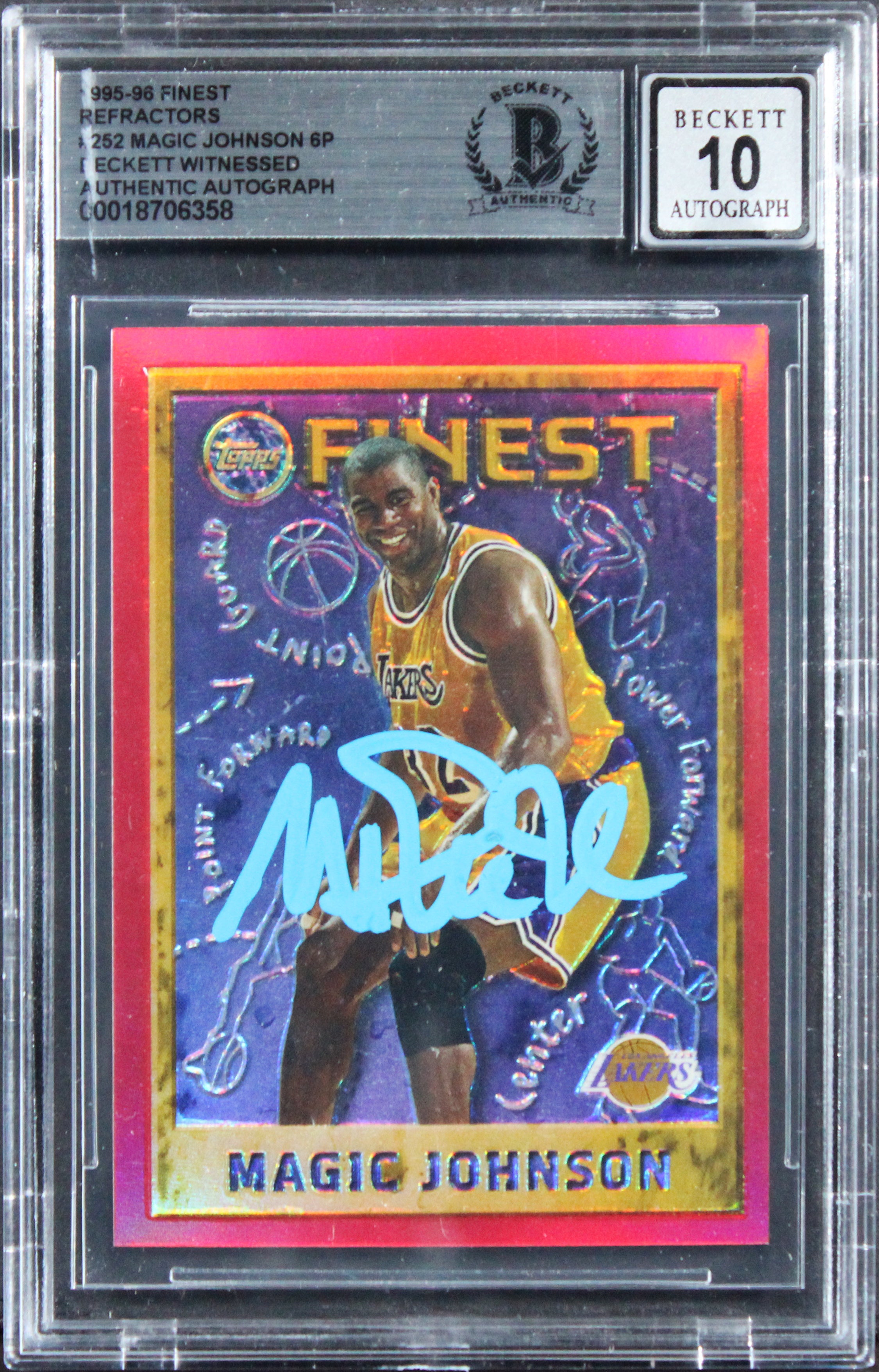 Lakers Magic Johnson Signed 1995 Finest Refractors #252 Card Auto 10! BAS Slab