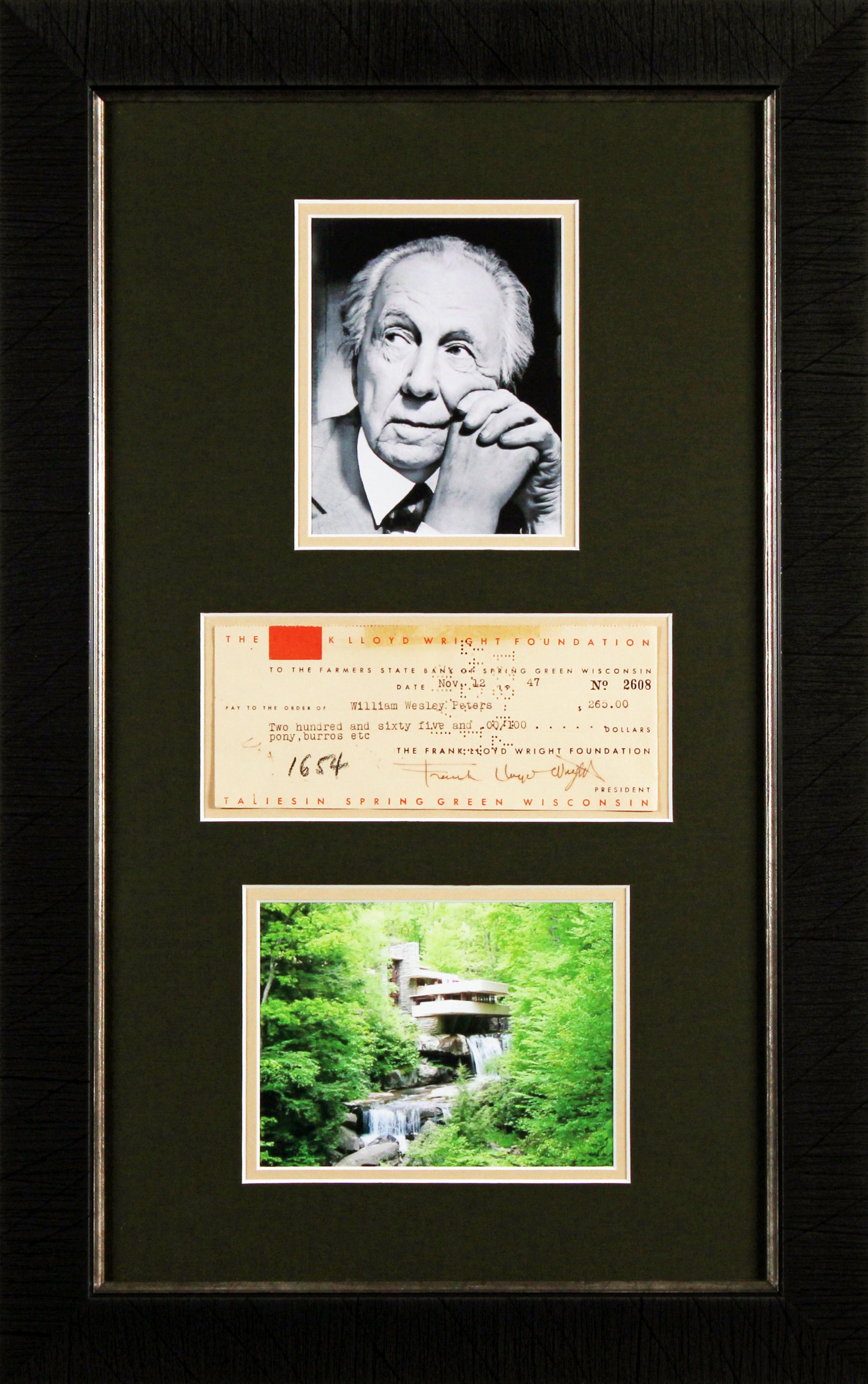 Frank Lloyd Wright Signed & Framed 3.5x8 1947 Foundation Check BAS #AE13290