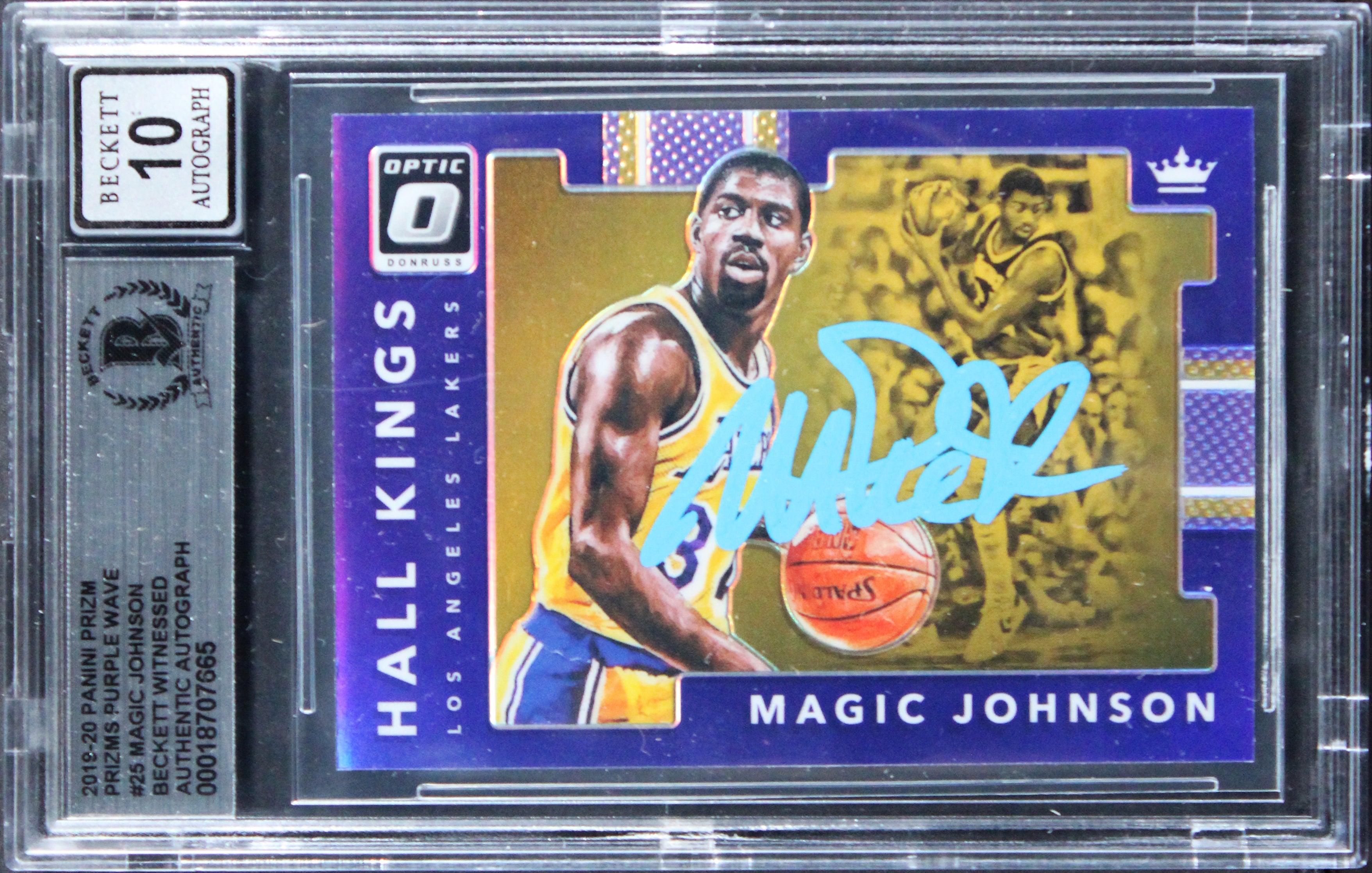 Magic Johnson Signed 2019 Panini Prizm Purple Wave #25 Card Auto 10! BAS Slabbed