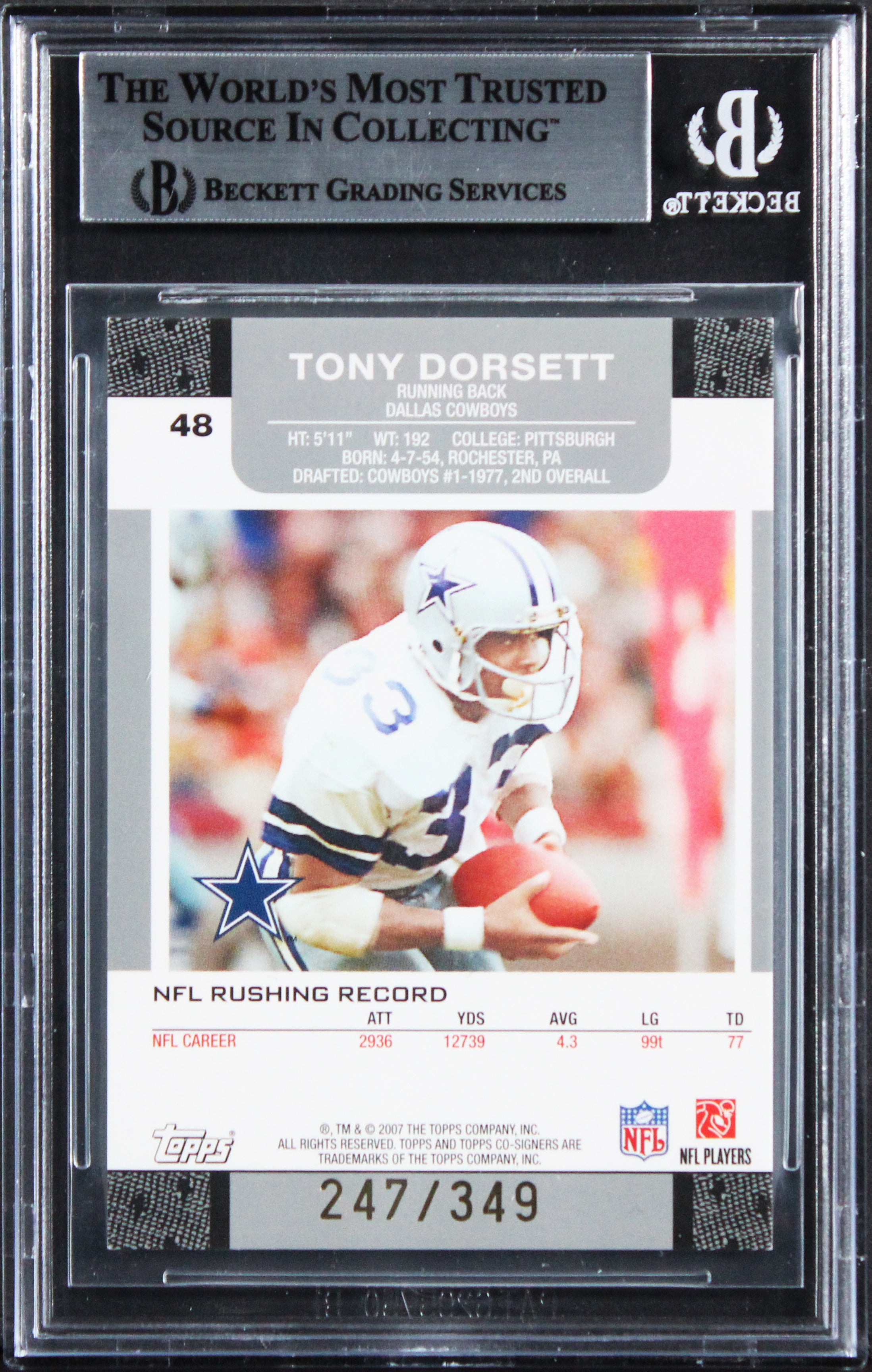 Peterson & Dorsett Signed 2007 Topps Co-Signers CF Gold Blue #48B Card BAS Slab