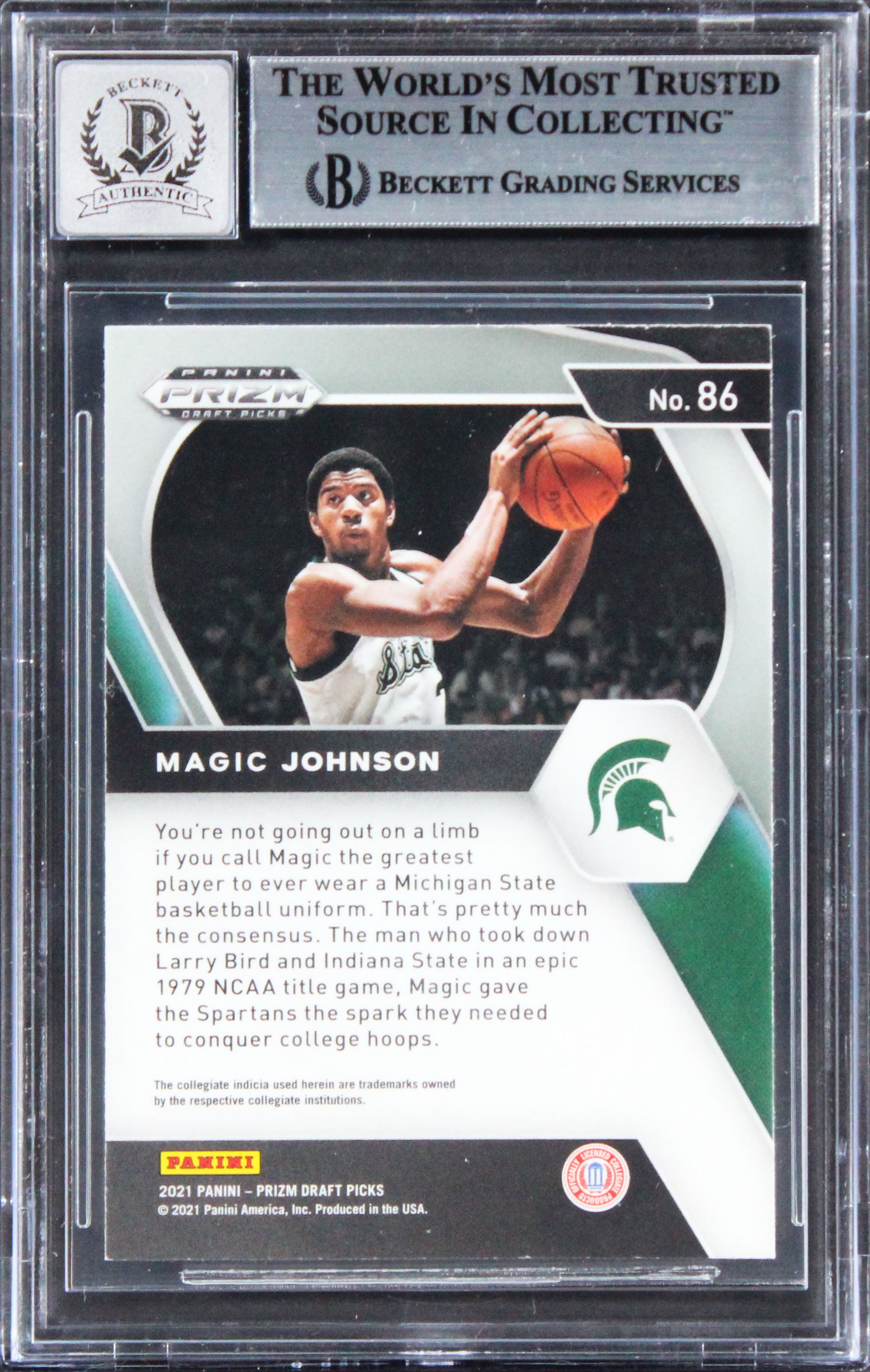 Lakers Magic Johnson Signed 2021 Panini Prizm DP #86 Card Auto 10! BAS Slabbed