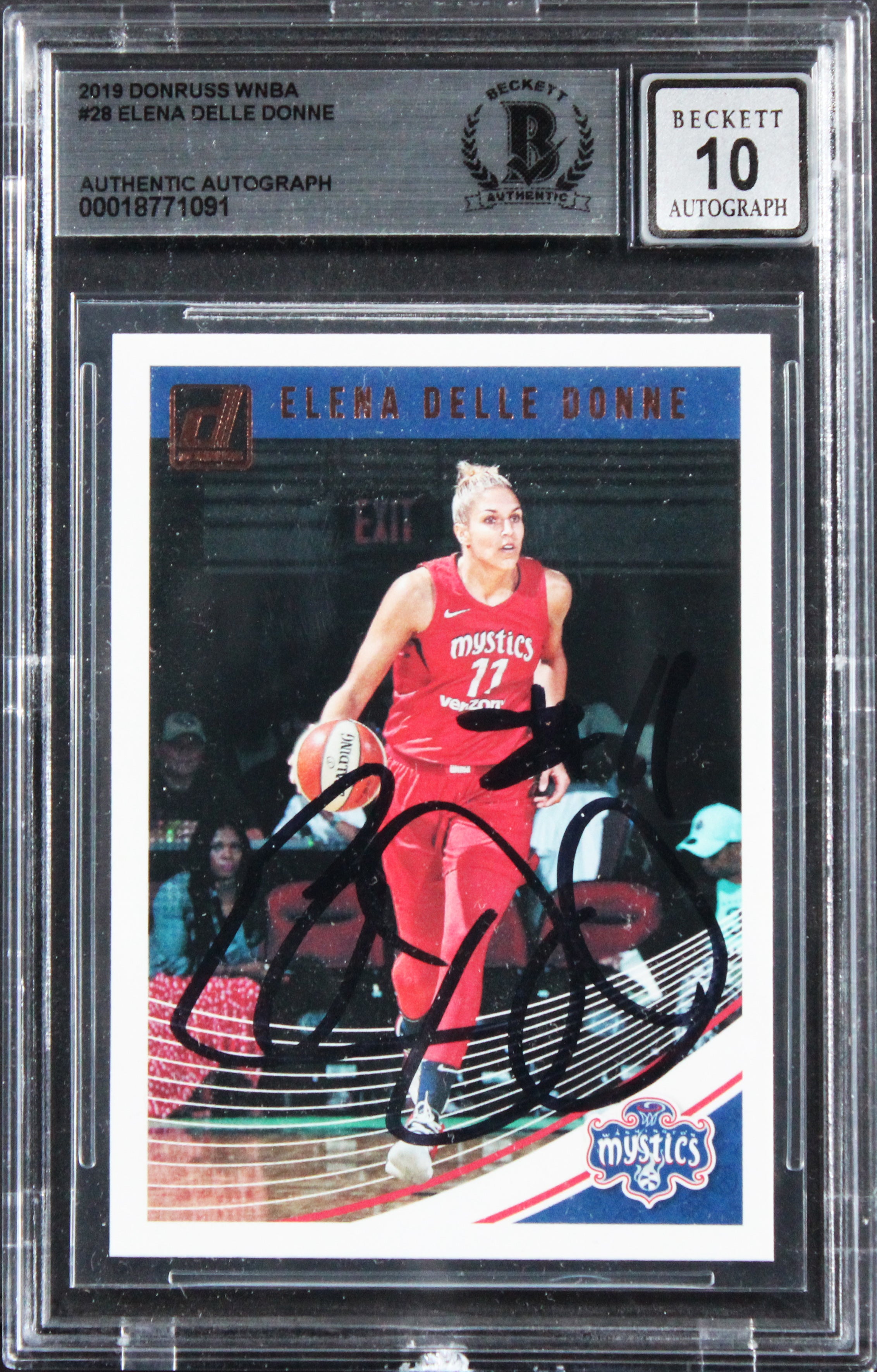 Mystics Elena Delle Donne Signed 2019 Donruss WNBA #28 Card Auto 10! BAS Slabbed