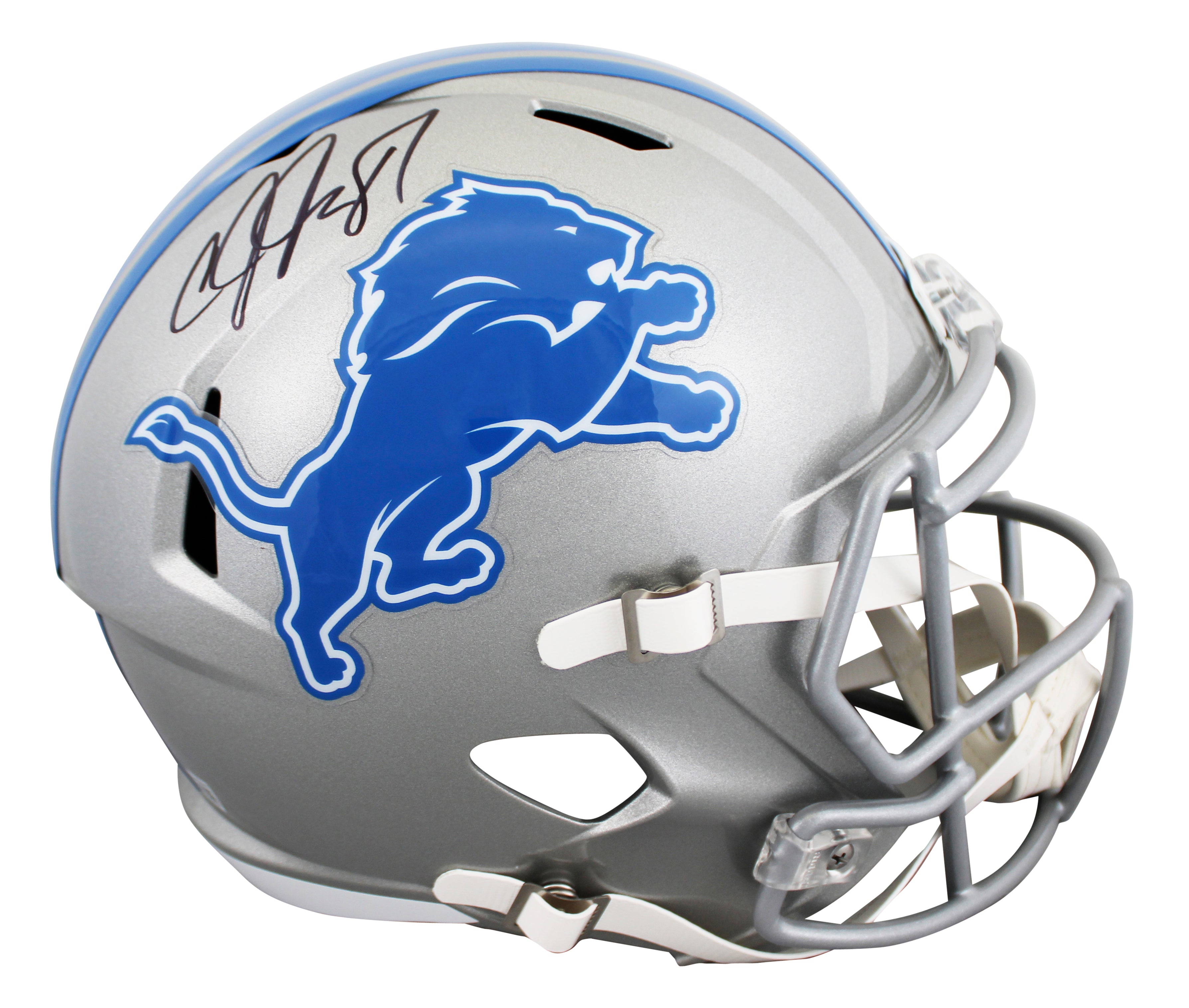 Lions Calvin Johnson Signed 2017-23 TB Full Size Speed Rep Helmet BAS Witnessed