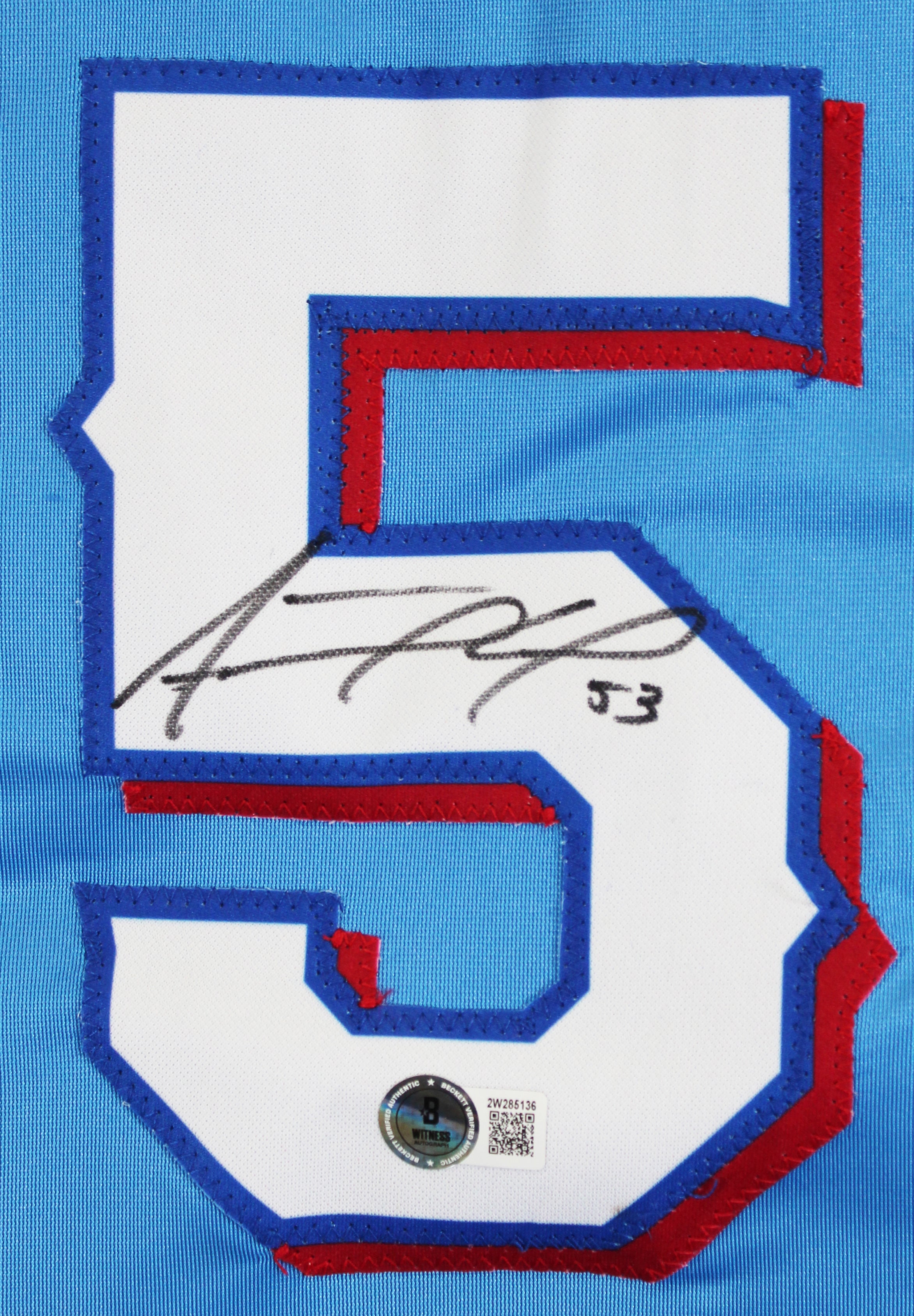 Adolis Garcia Authentic Signed Blue Pro Style Jersey Autographed BAS Witnessed