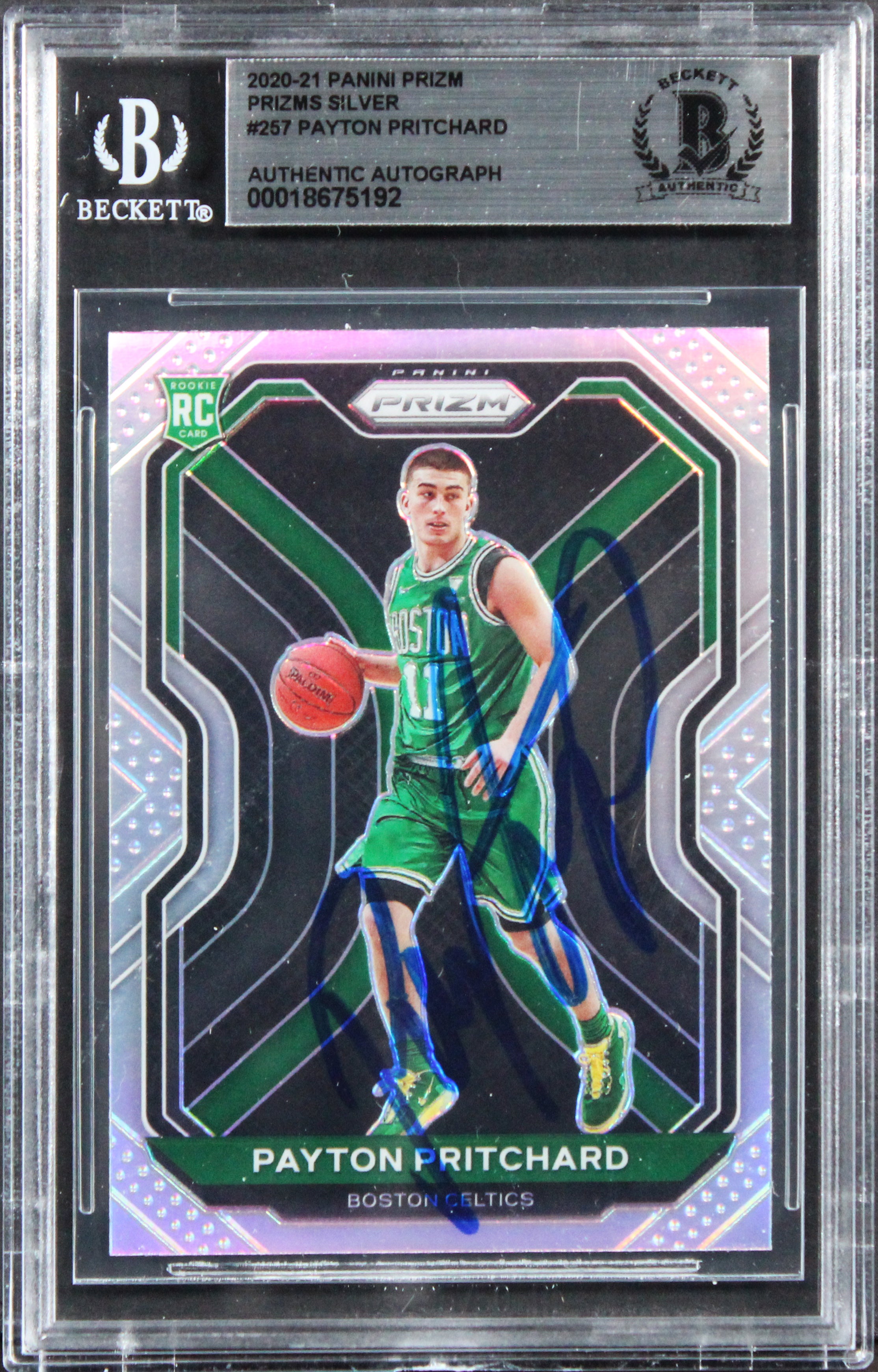 Celtics Payton Pritchard Signed 2020 Panini Prizm Silver #257 RC Card BAS Slab
