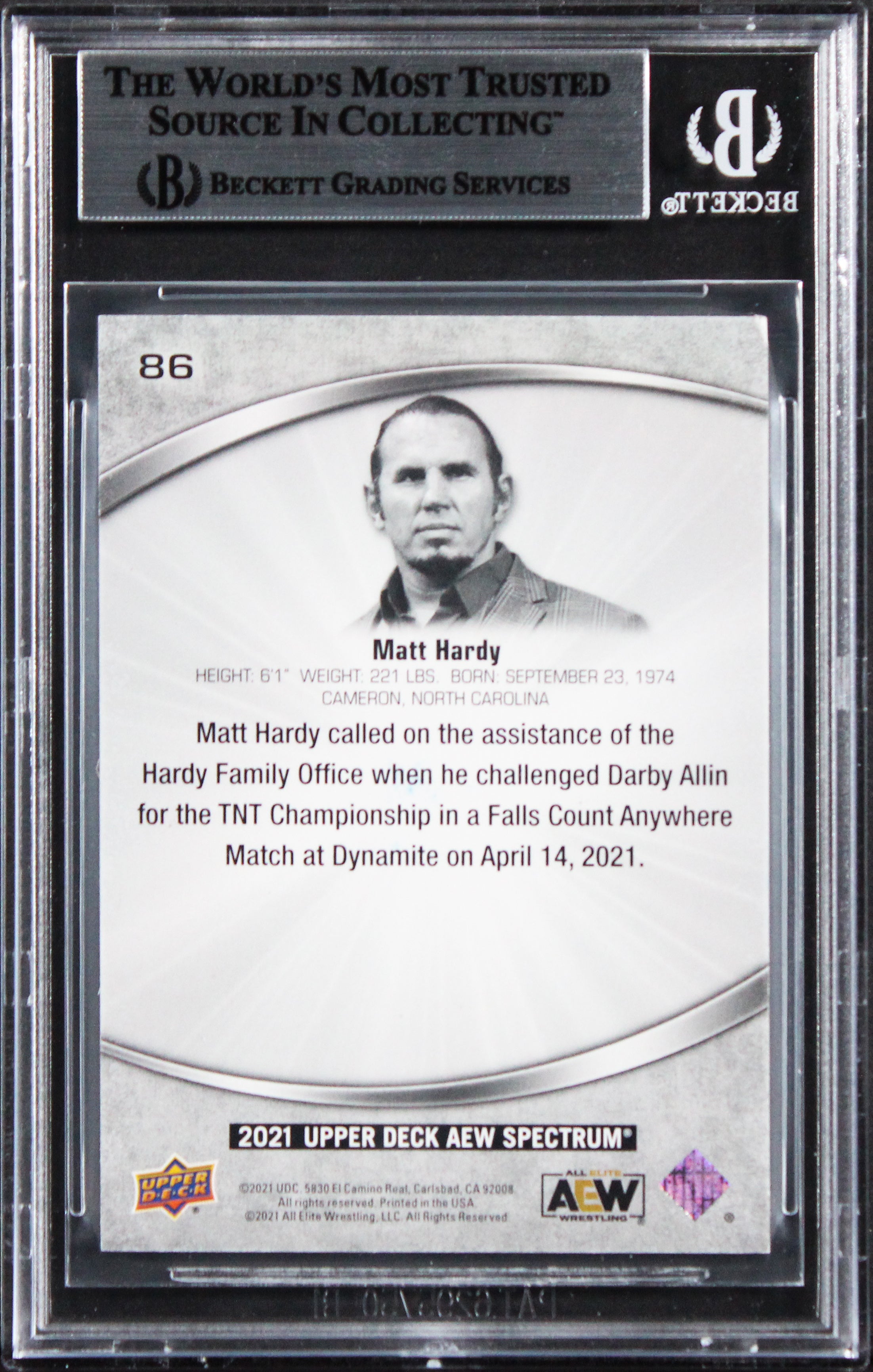WWE Matt Hardy 2021 Upper Deck AEW Spectrum #86 Card Autographed BAS Slabbed