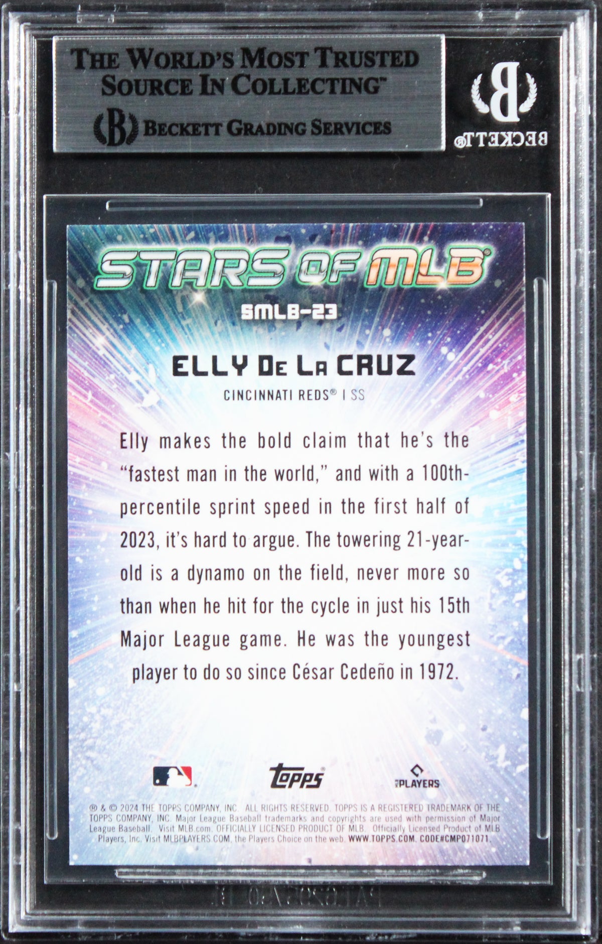 Reds Elly De La Cruz Signed 2024 Topps Stars Of MLB #SMLB23 Card BAS Slabbed