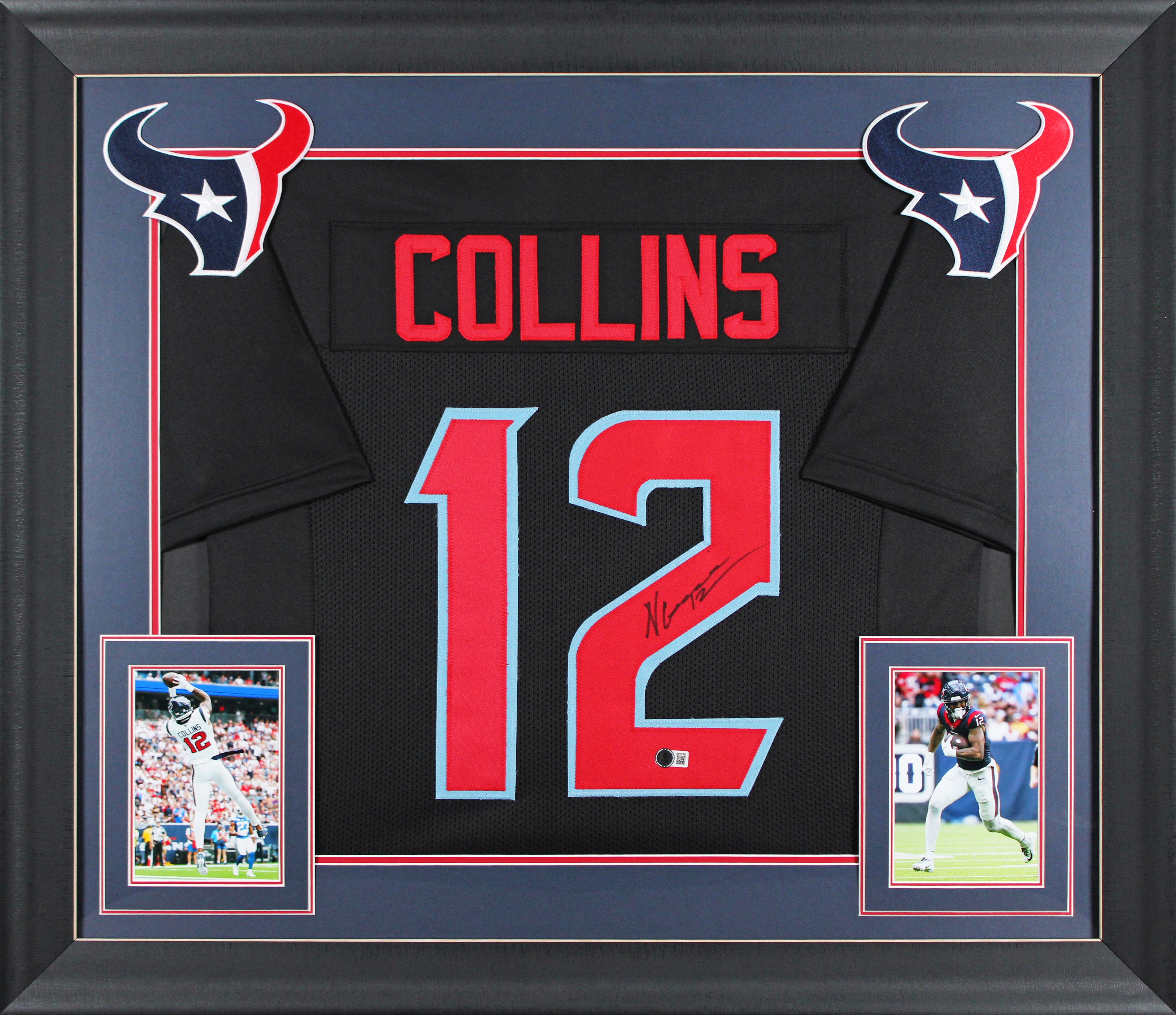 Nico Collins Signed Alternate Navy Blue Pro Style Framed Jersey BAS Witnessed