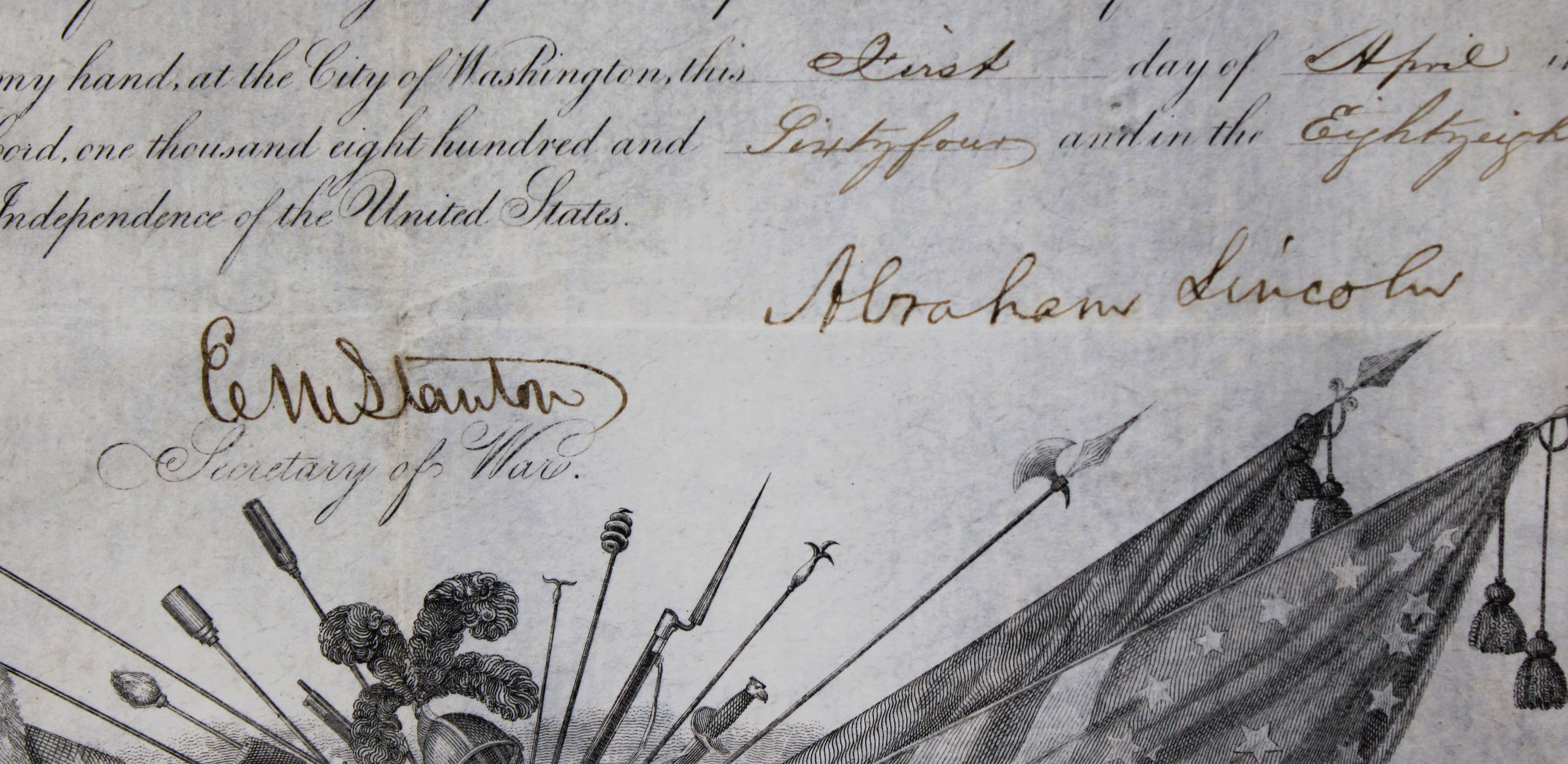 Abraham Lincoln Signed 15.5x19.5 1864 Civil War Commission Document BAS #AE64269