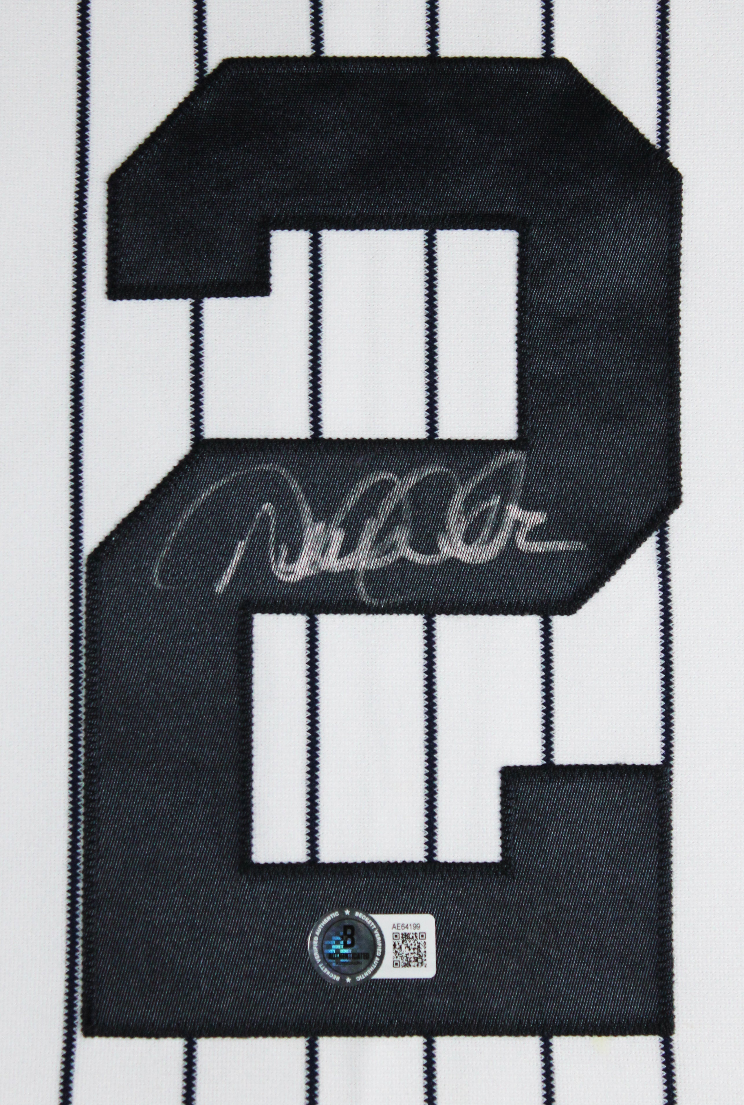 Yankees Derek Jeter Signed White Pinstripe Majestic Framed Jersey BAS #AE64199