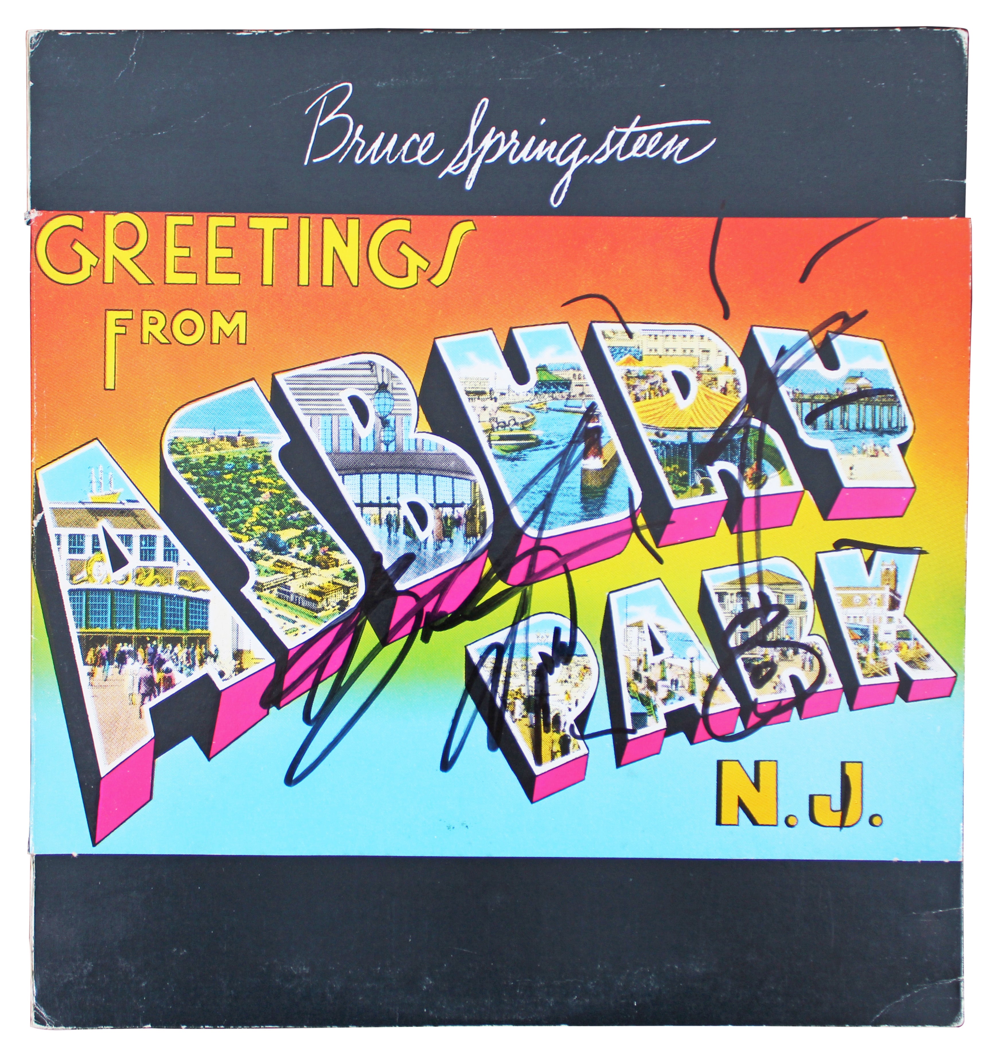 Bruce Springsteen Signed Asbury Park Album Cover W/ Vinyl w/ Guitar Sketch PSA