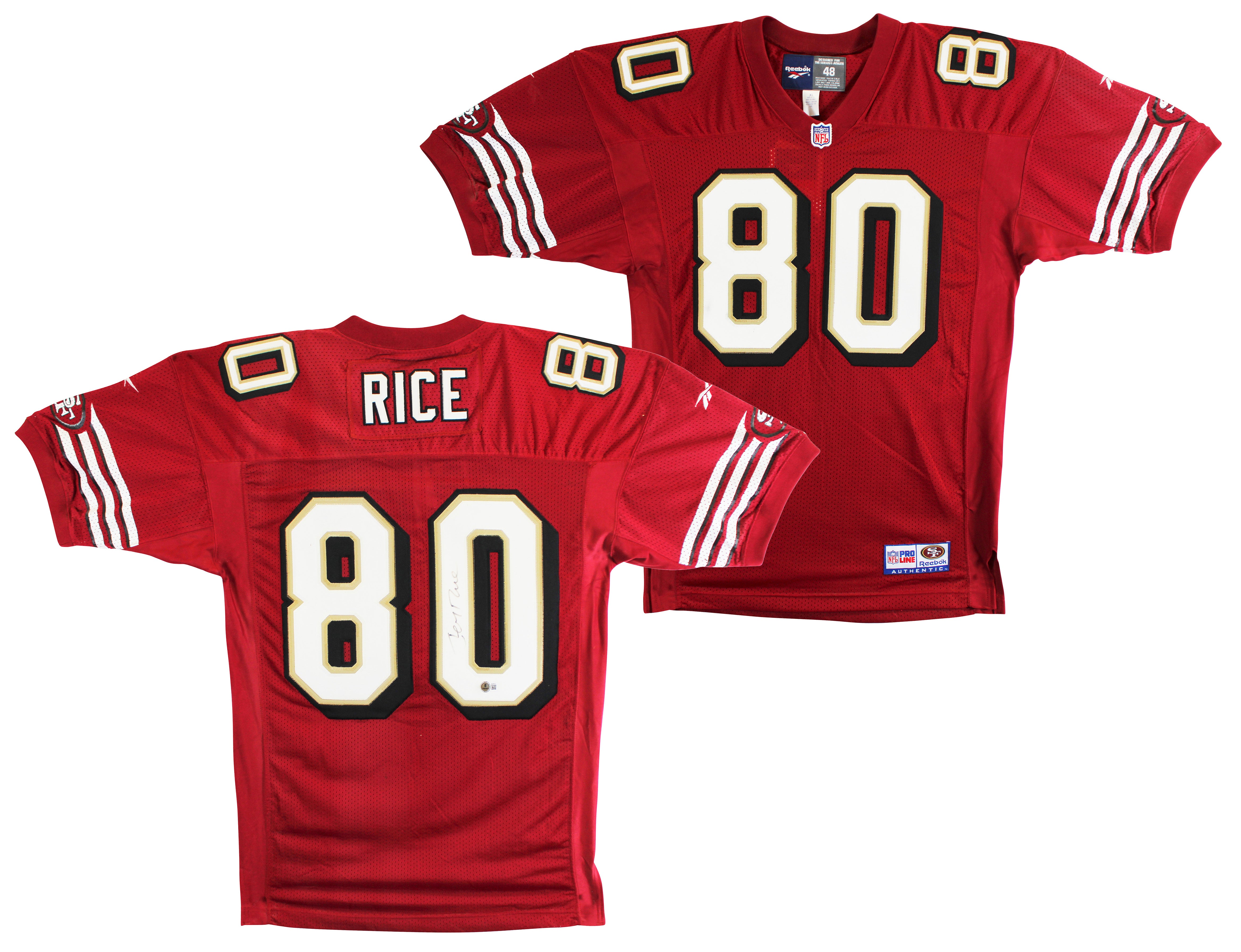 49ers Jerry Rice Authentic Signed Red Reebok NFL Proline Jersey BAS #BU55011