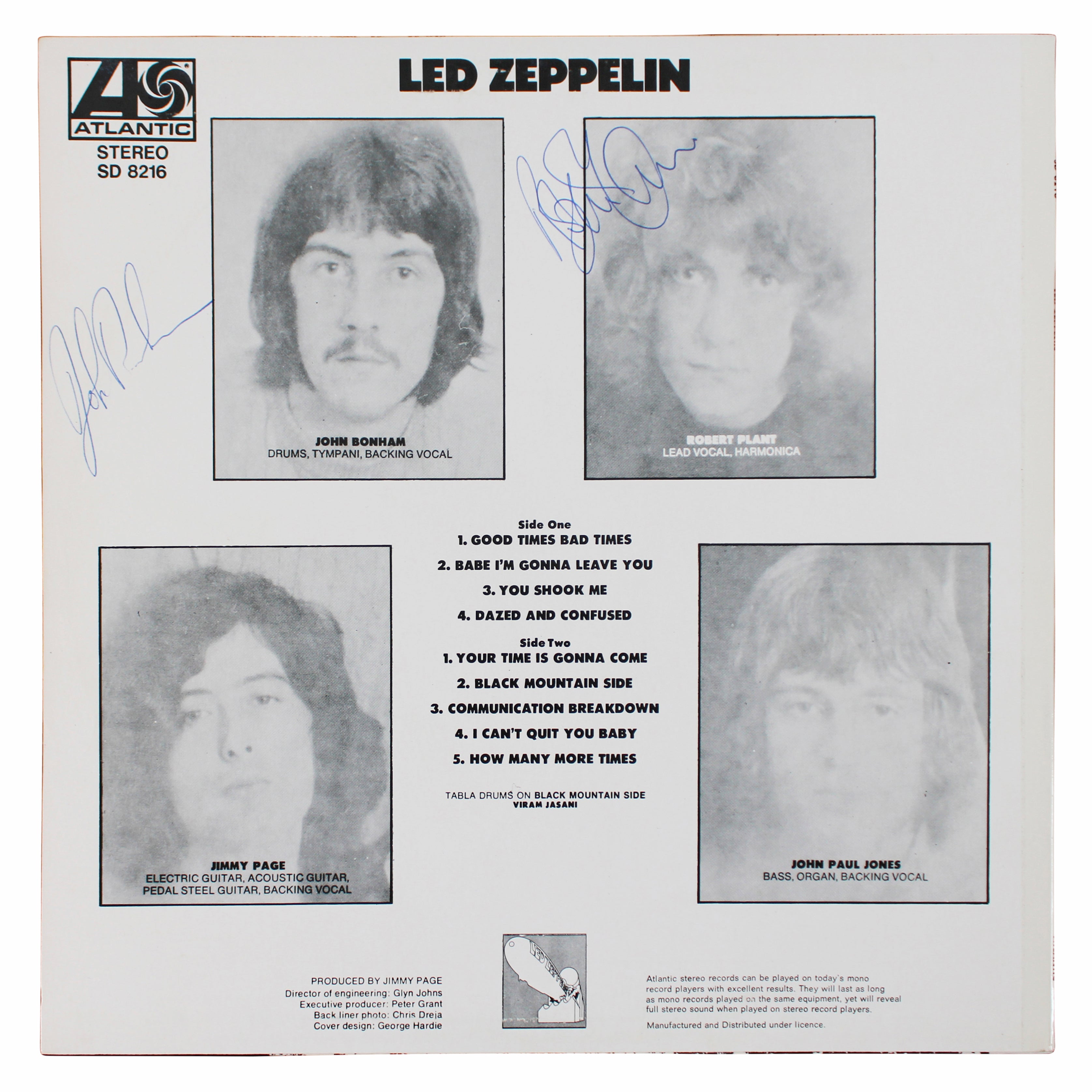 (4) Page, Plant, Bonham & Jones Signed Led Zepplin I Album Cover w Vinyl BAS JSA