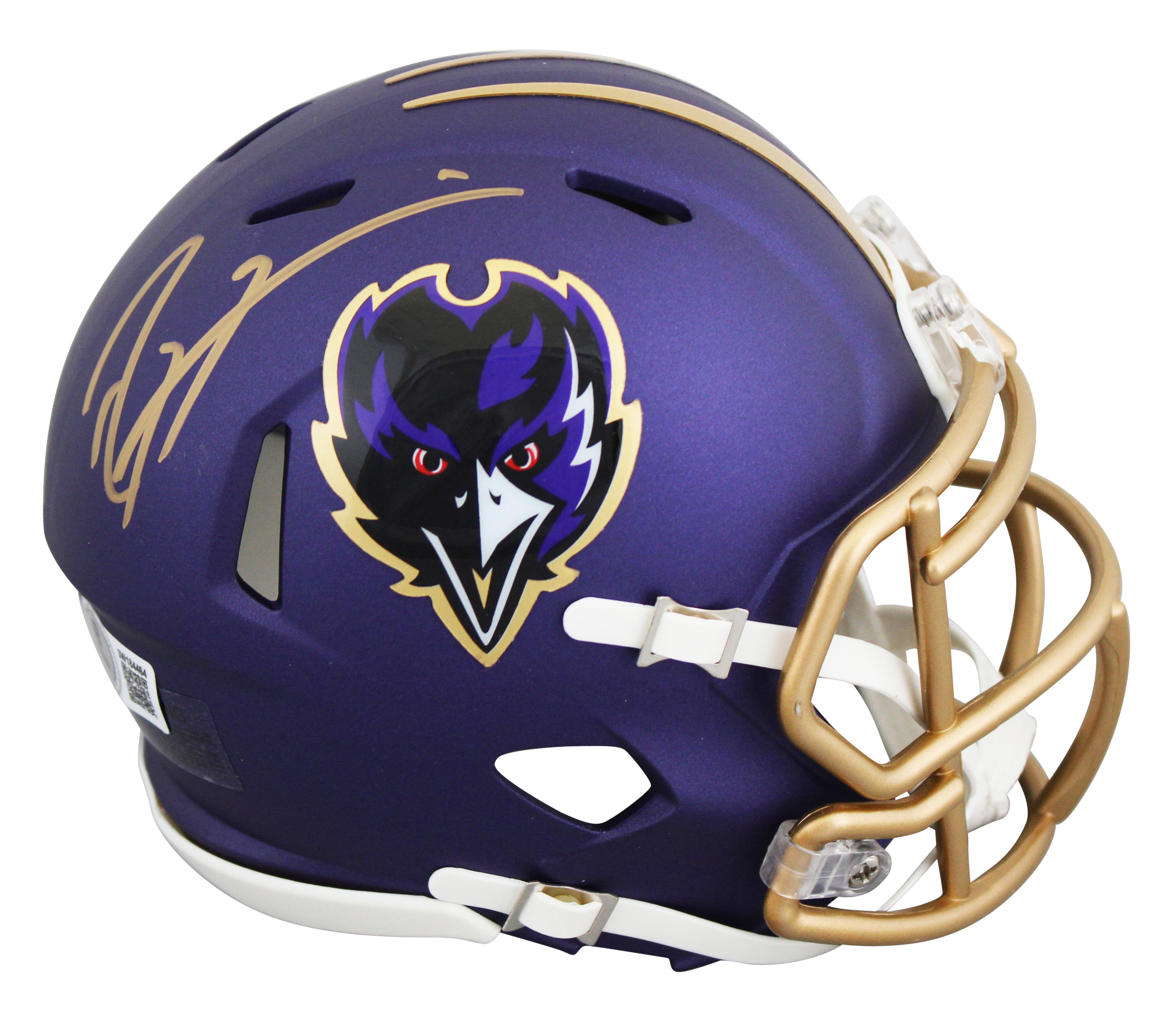 Ravens Ray Lewis Signed 2024 Alt Speed Mini Helmet W/ Case w/ Gold Sig BAS Wit