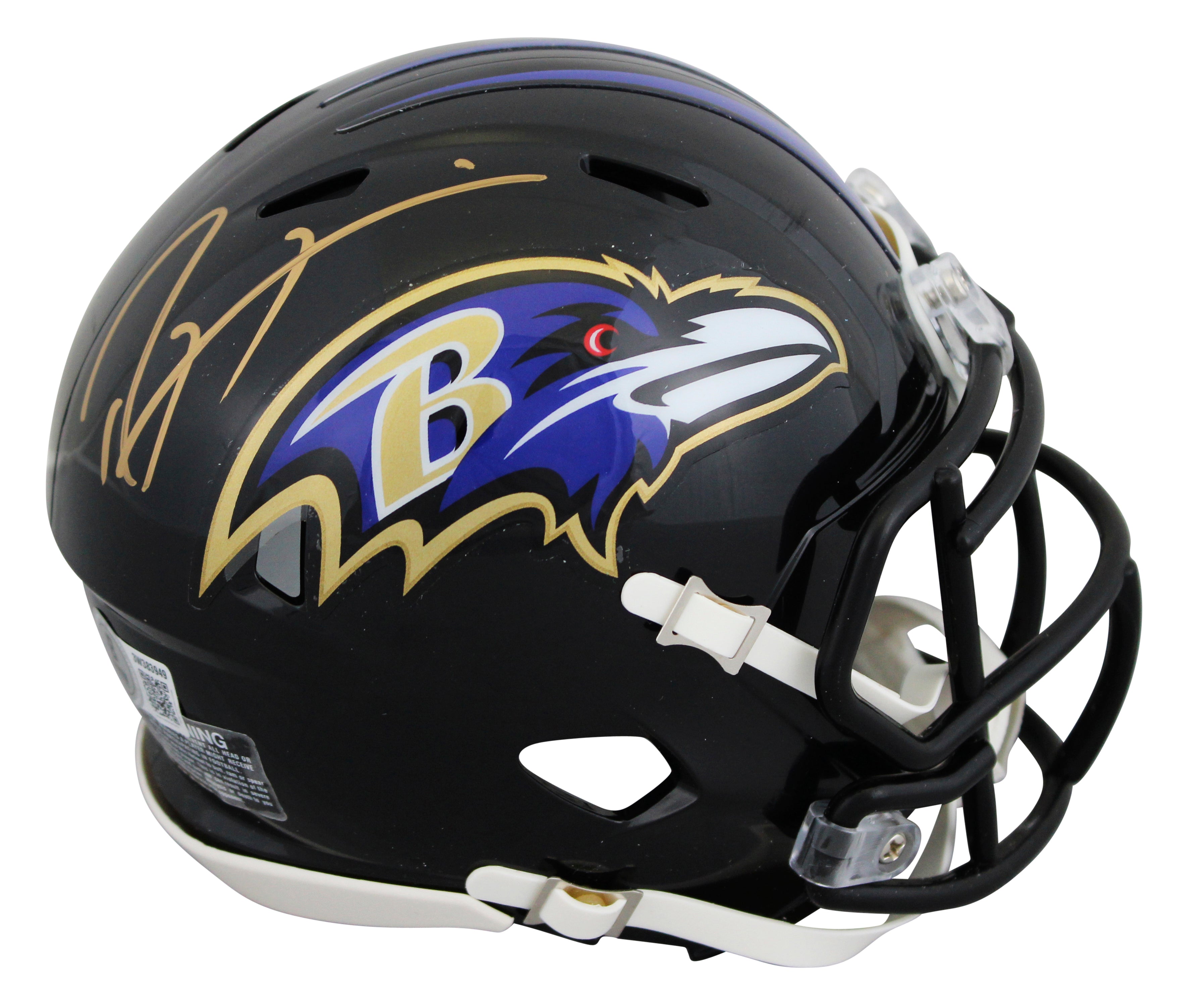 Ravens Ray Lewis Signed Speed Mini Helmet W/ Case w/ Gold Sig BAS Witnessed
