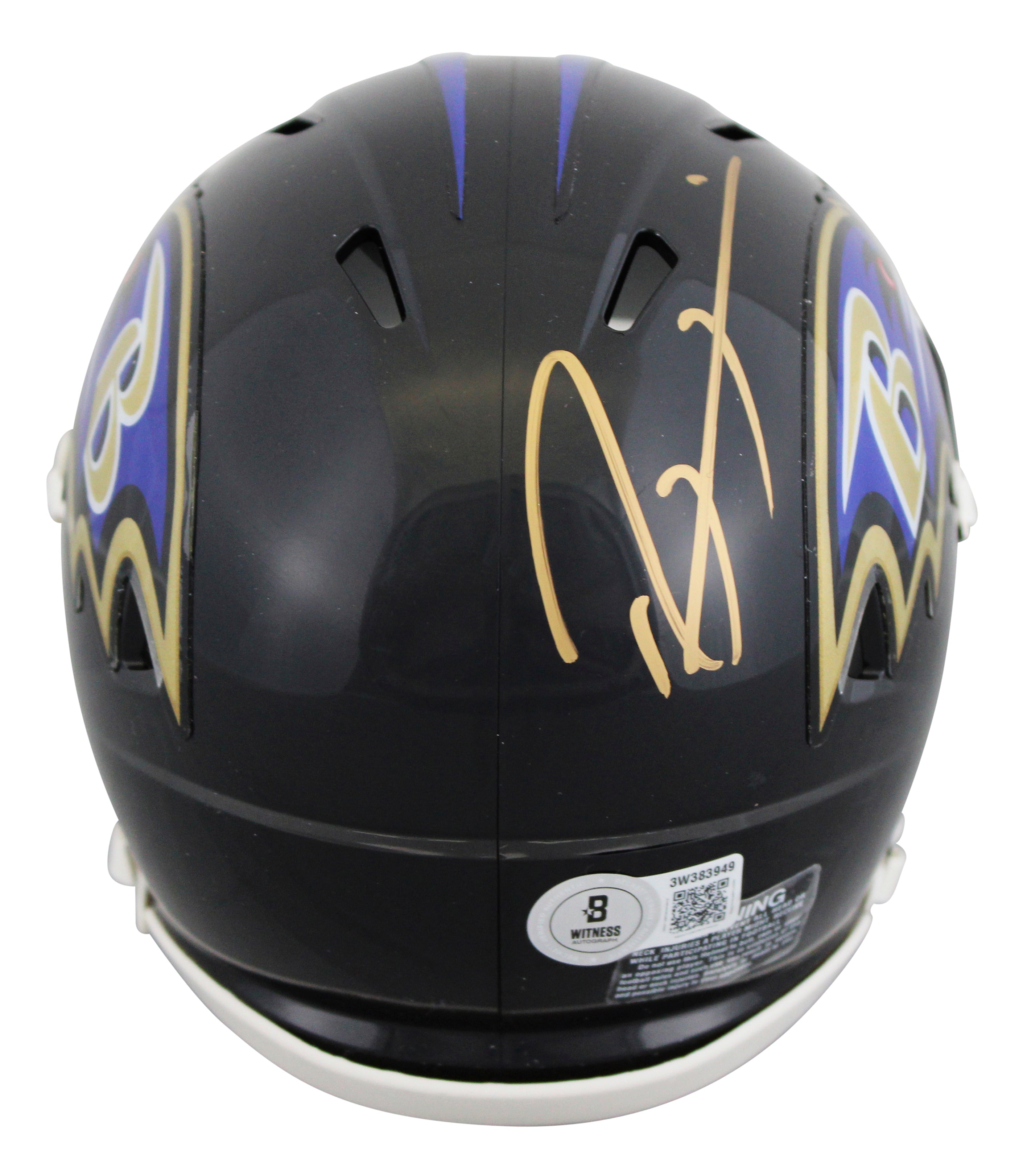 Ravens Ray Lewis Signed Speed Mini Helmet W/ Case w/ Gold Sig BAS Witnessed