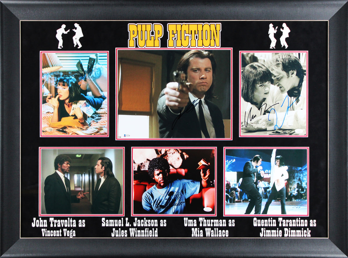 Pulp Fiction Travolta Thurman Jackson & Tarantino Signed Framed Display BAS JSA