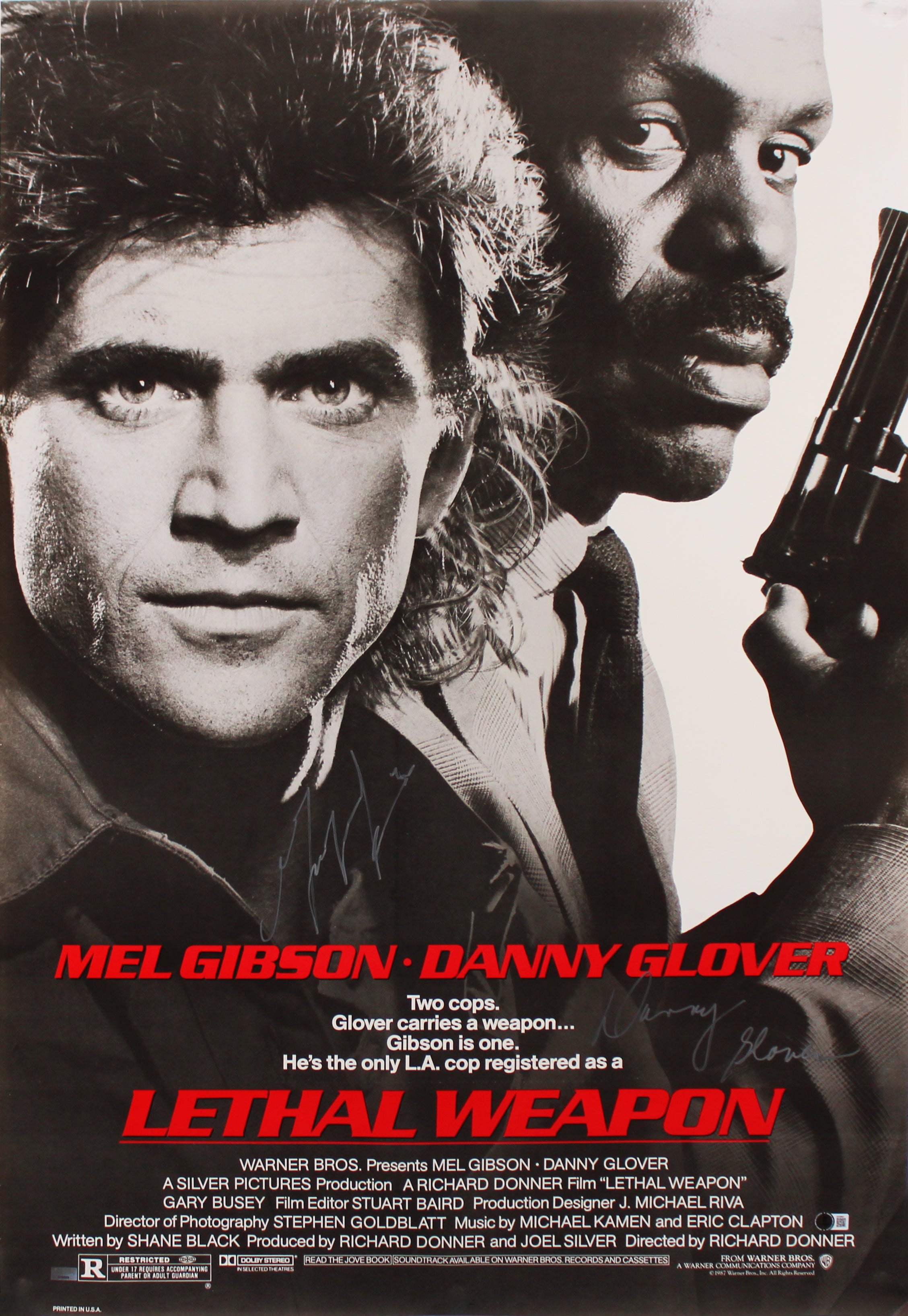 Mel Gibson & Danny Glover Lethal Weapon Signed 27x40 Movie Poster BAS #AE09861