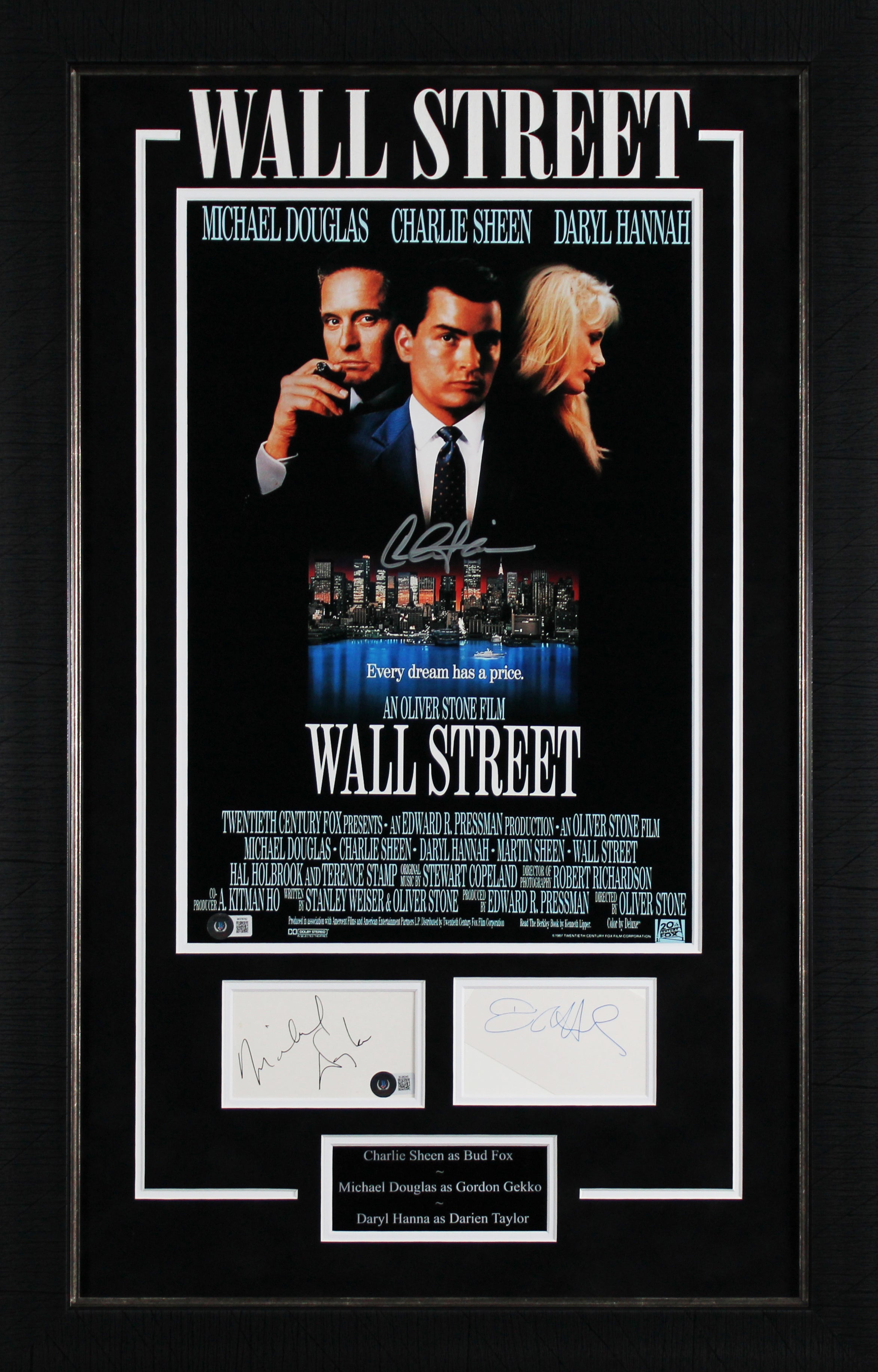 Wall Street (3) Sheen, Douglas & Hannah Authentic Signed Framed Display BAS LOA