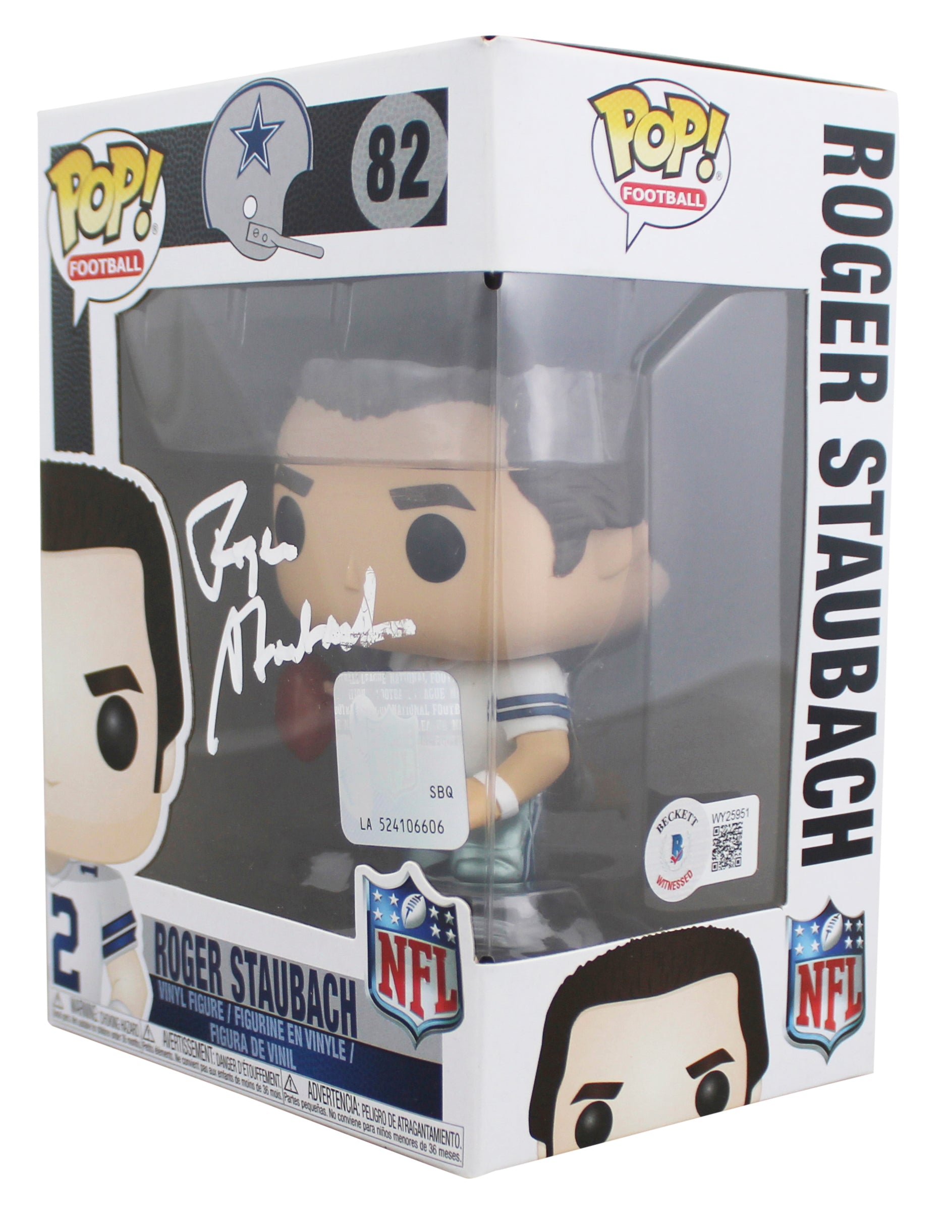 Cowboys Roger Staubach Authentic Signed #82 Funko Pop Figure BAS Wit #WY25951
