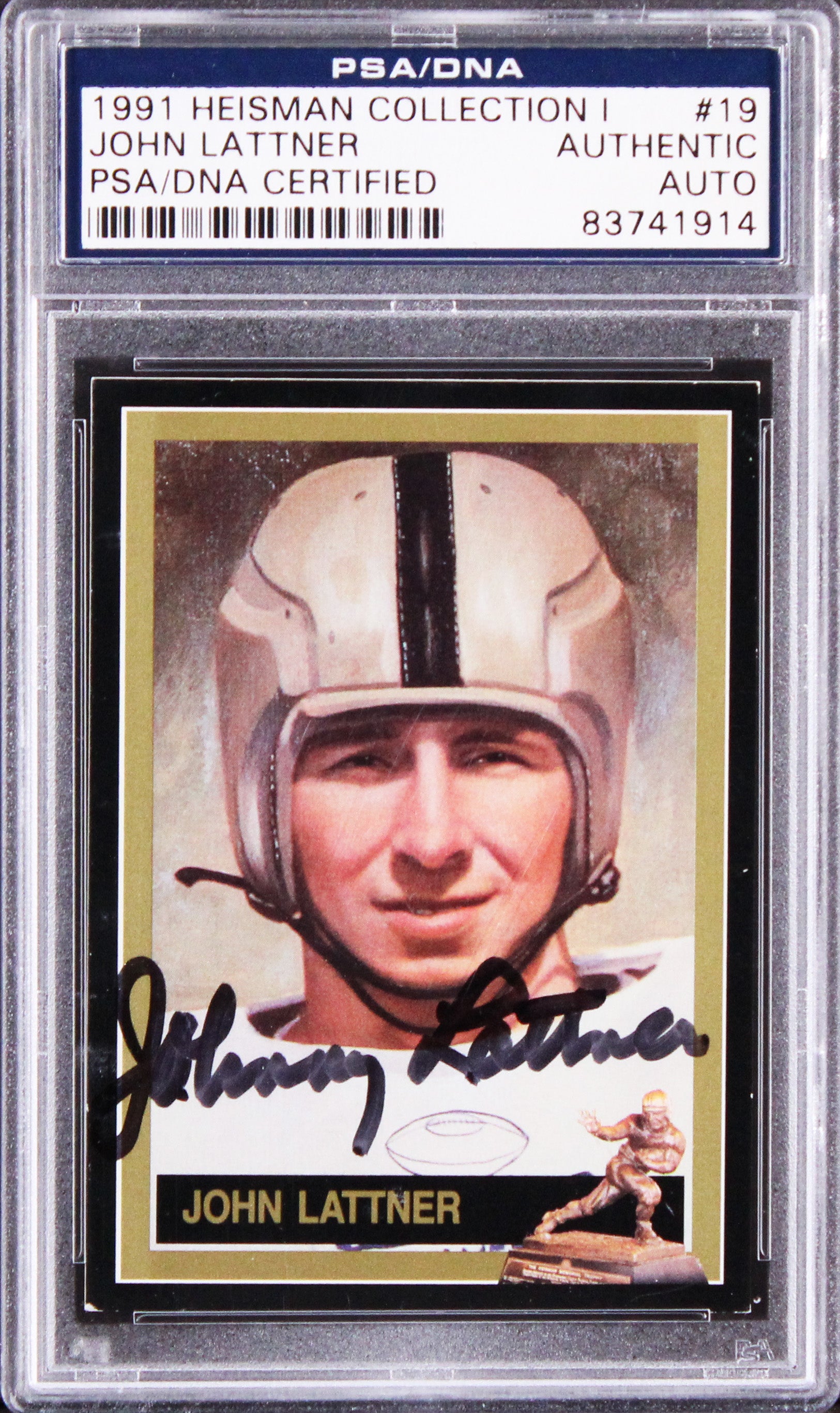 John Lattner Authentic Signed 1991 Heisman Collection I #19 Card PSA/DNA Slabbed