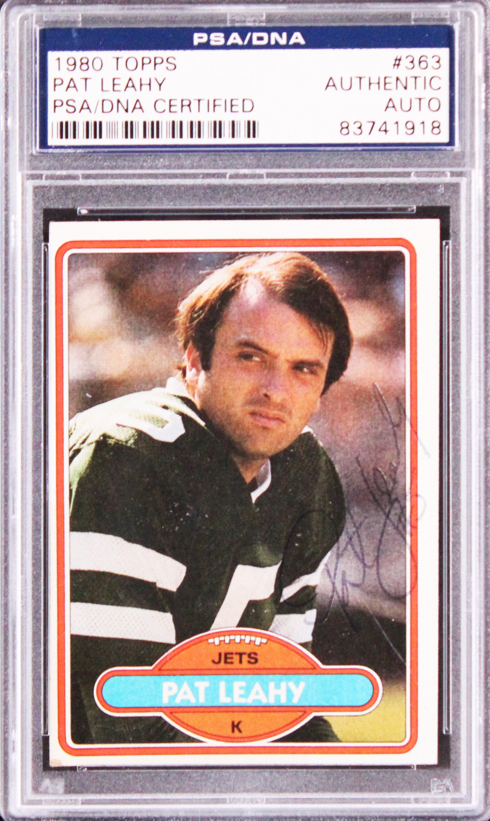 Jets Pat Leahy Authentic Signed 1980 Topps #363 Card PSA/DNA Slabbed