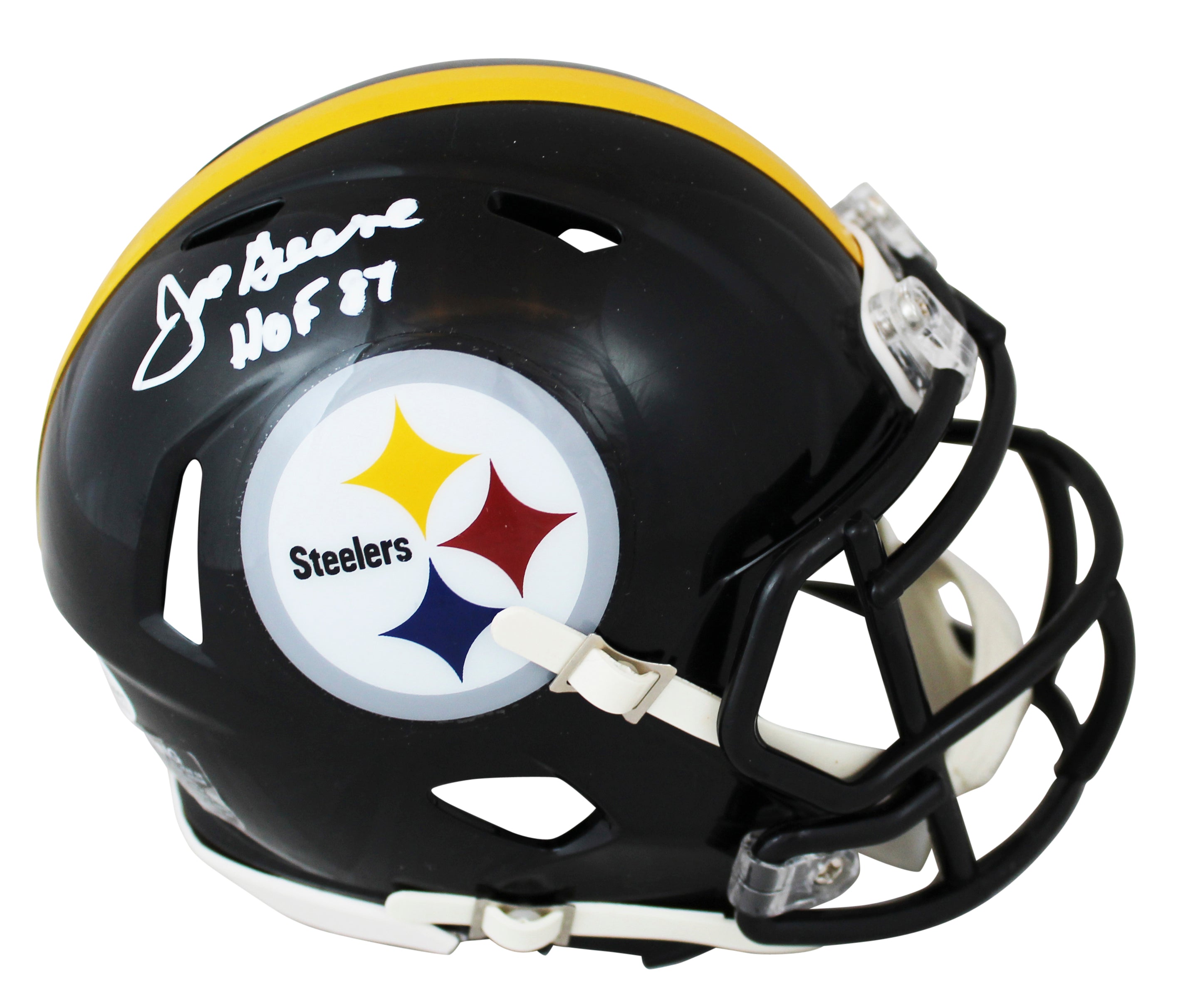Steelers Joe Greene "HOF 87" Signed Speed Mini Helmet W/ Case BAS Witnessed