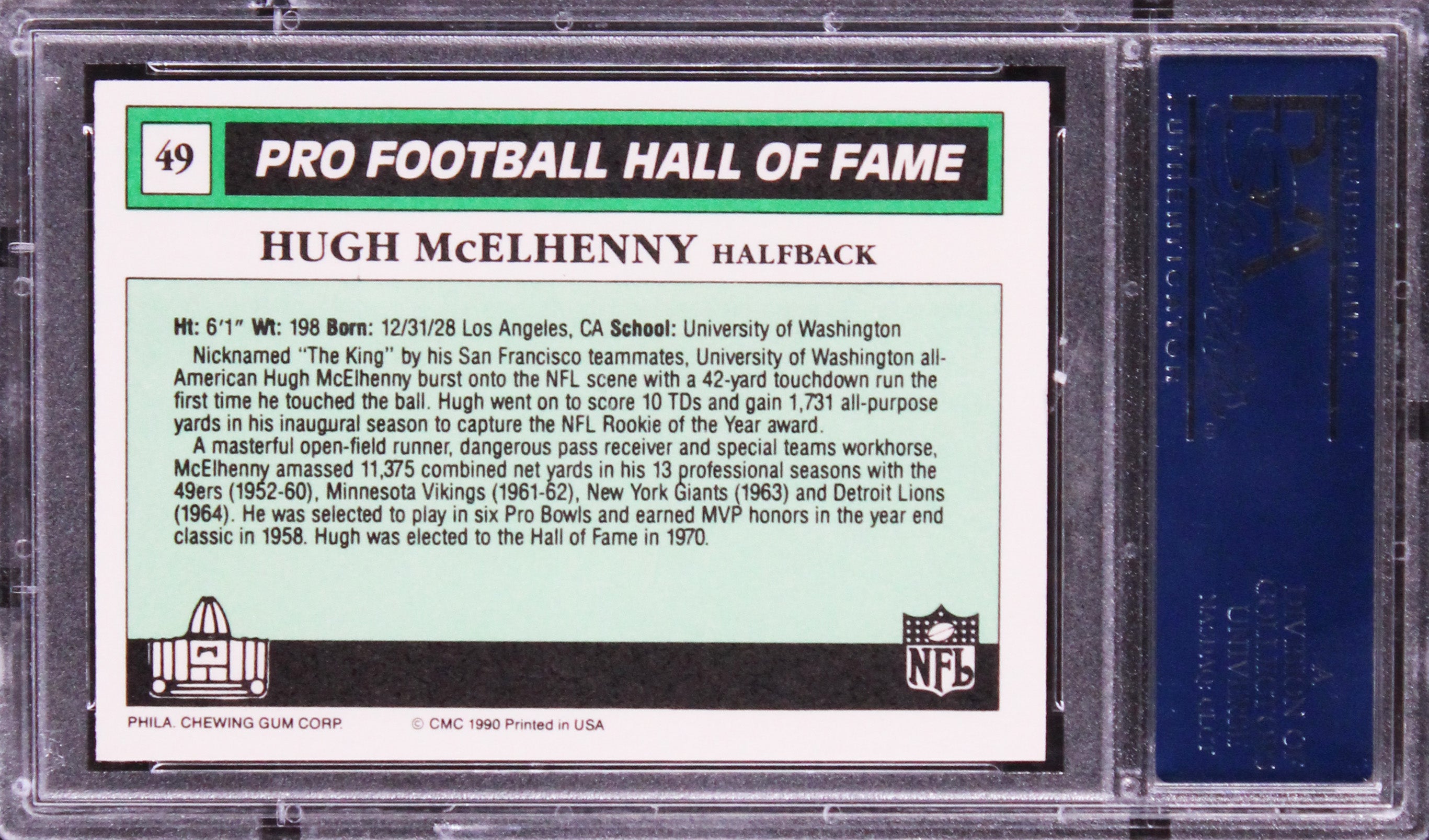 49ers Hugh McElhenny Authentic Signed 1990 Swell Greats #49 Card PSA/DNA Slabbed