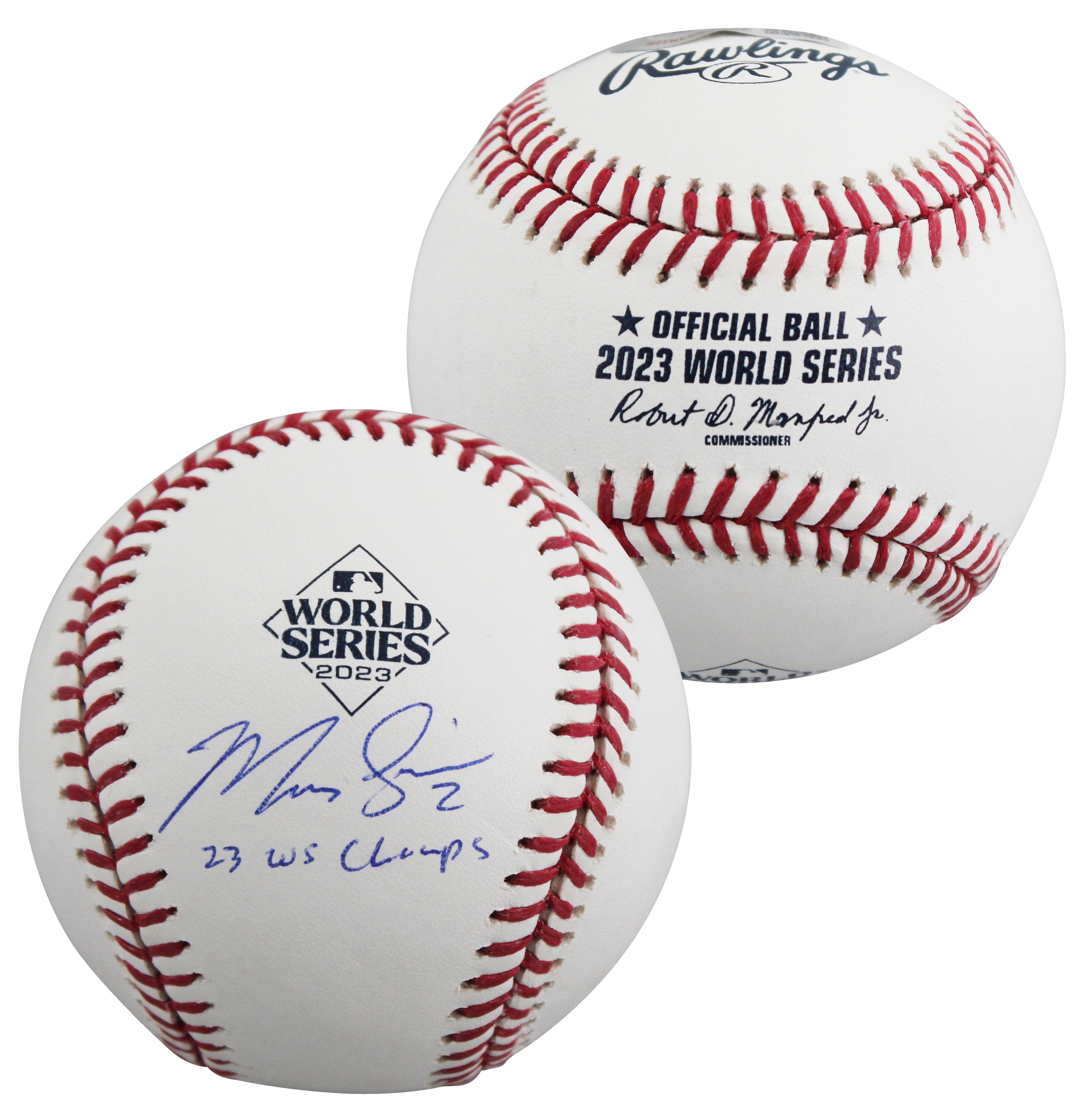 Rangers Marcus Semien "23 WS Champs" Signed 2023 WS Logo OML Baseball BAS Wit
