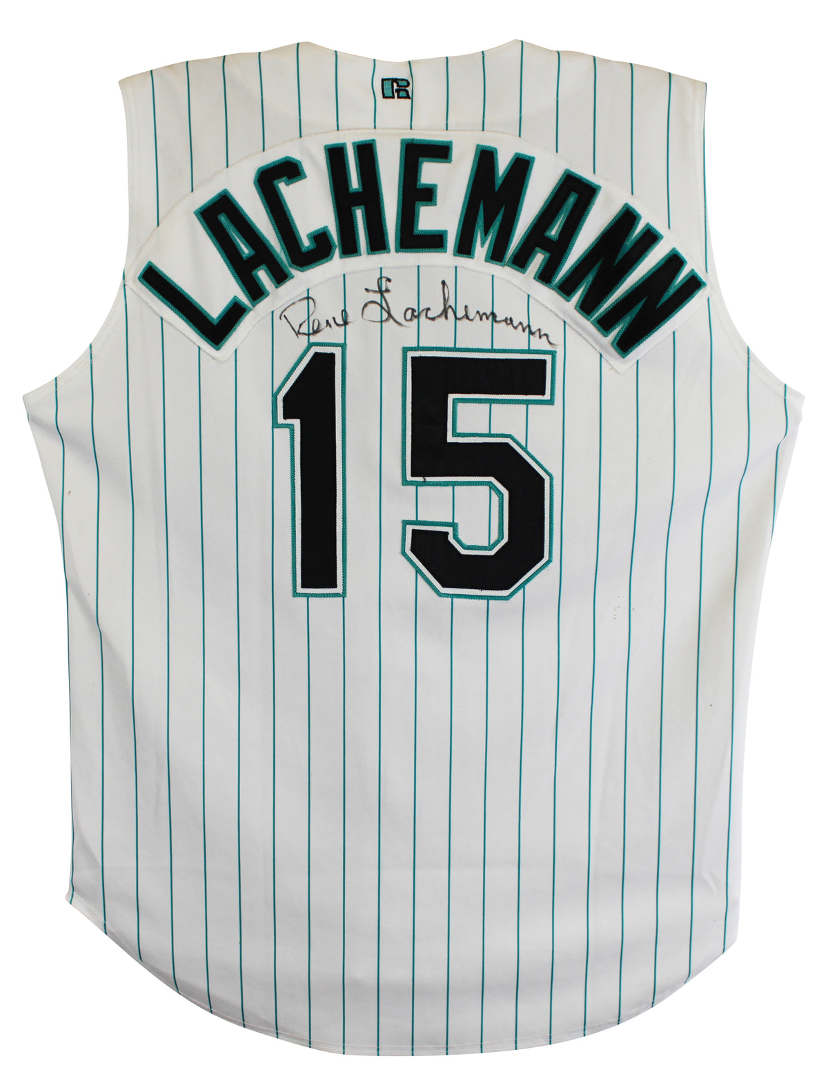 Marlins Rene Lachemann Signed White Pinstripe Russell Athletic Jersey BAS