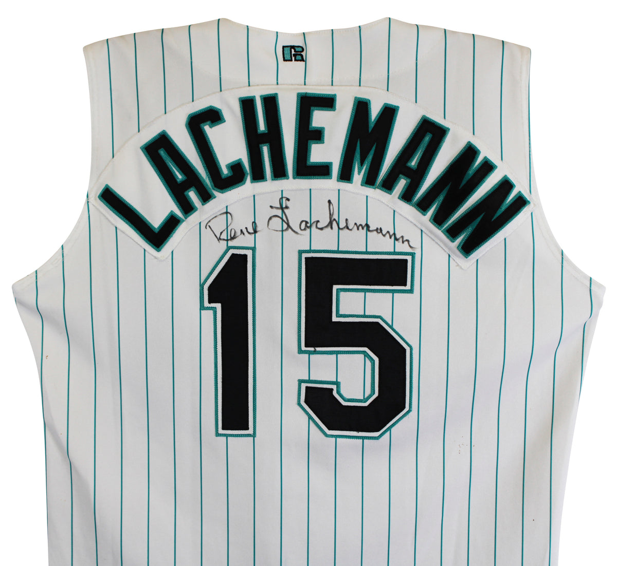 Marlins Rene Lachemann Signed White Pinstripe Russell Athletic Jersey BAS