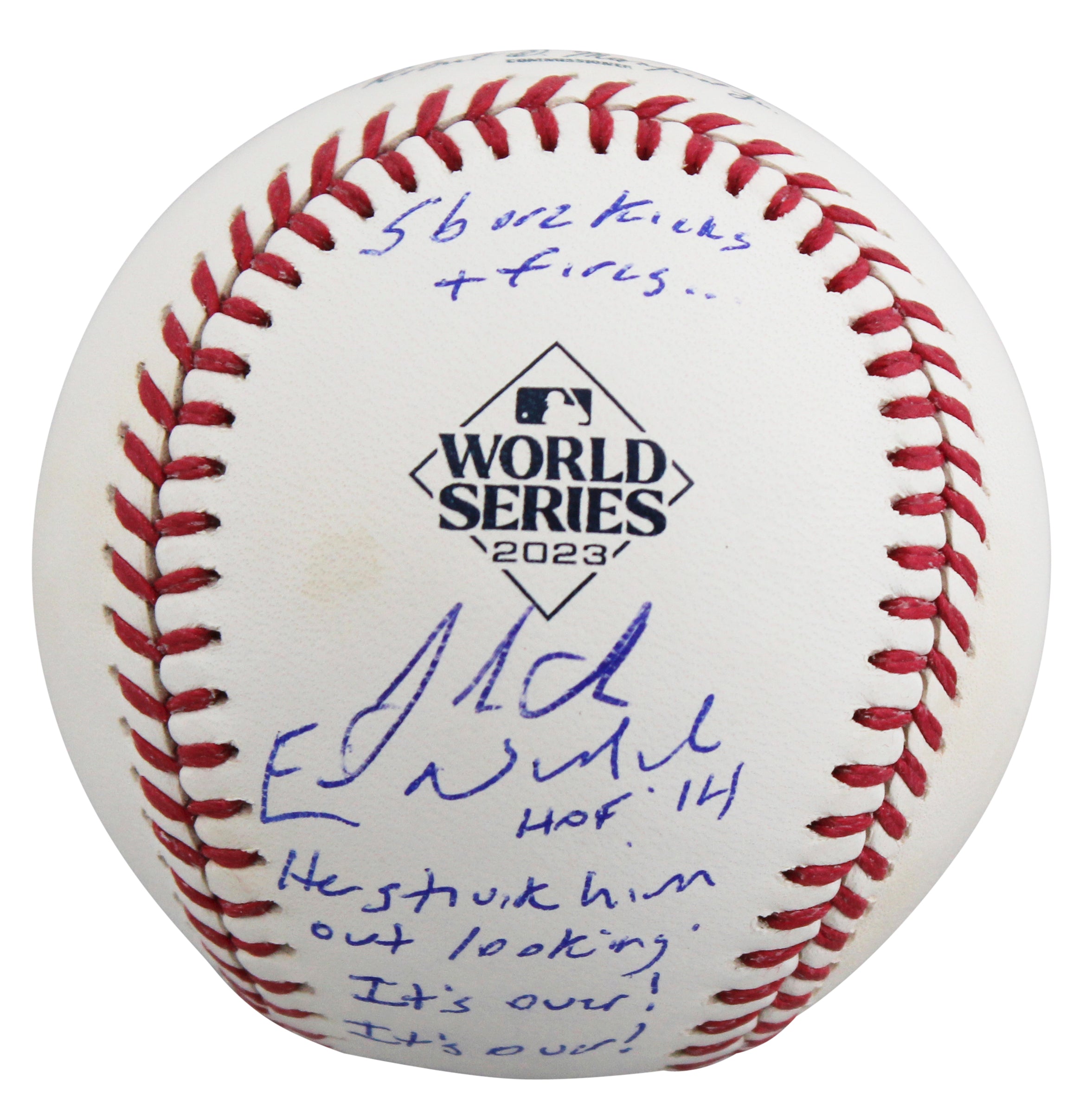 Rangers Eric Nadel & Josh Sborz Signed 2023 WS Logo OML Baseball BAS Fanatics