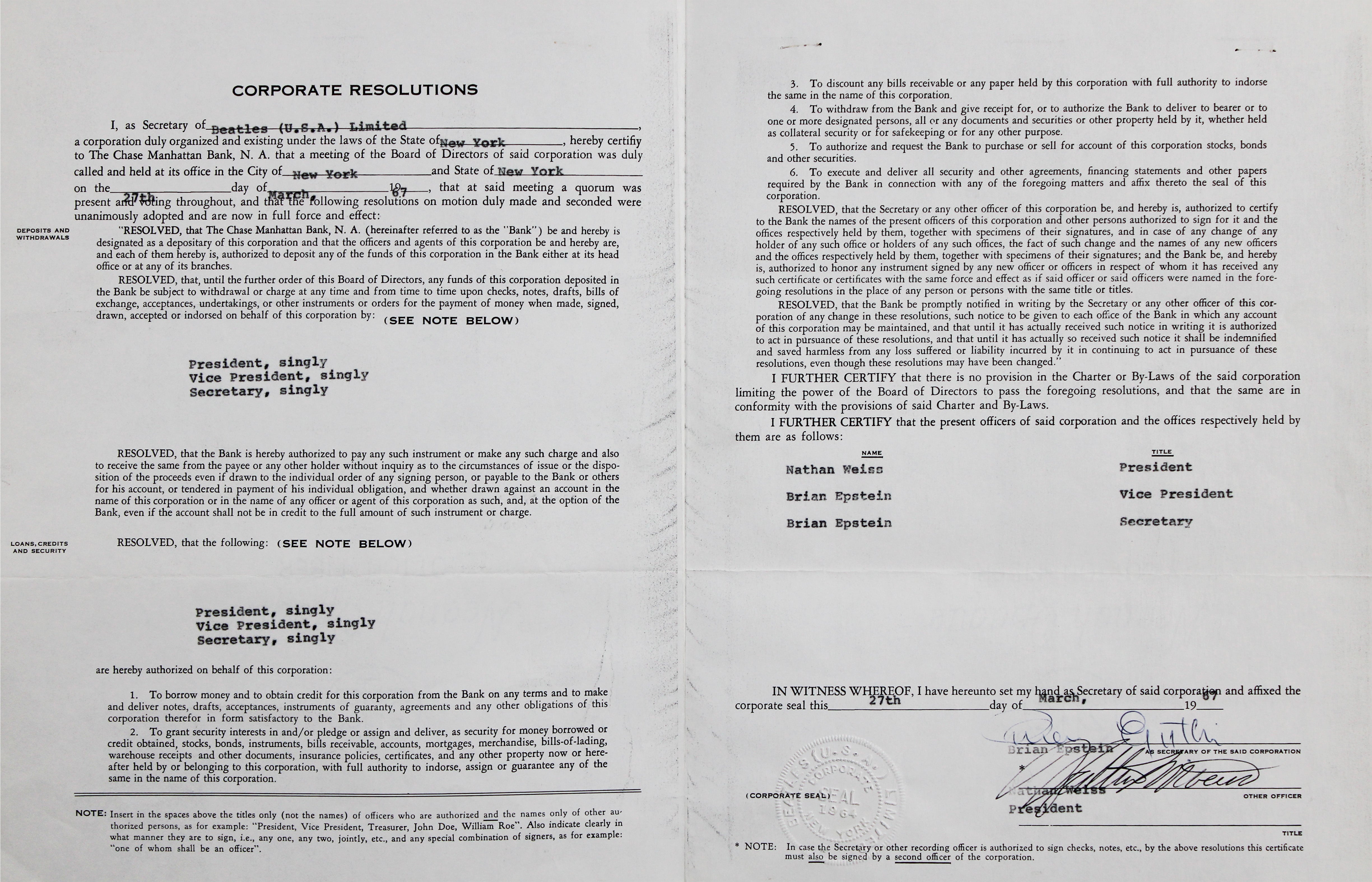 Brian Epstein The Beatles Signed 4 Page 8.5x11 1967 Contract BAS #AE13886